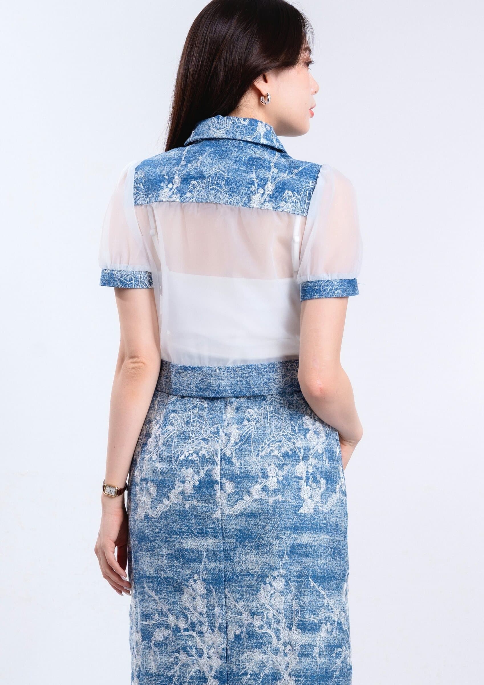 CNY Collection Chic Organza Denim Top ZBP6001