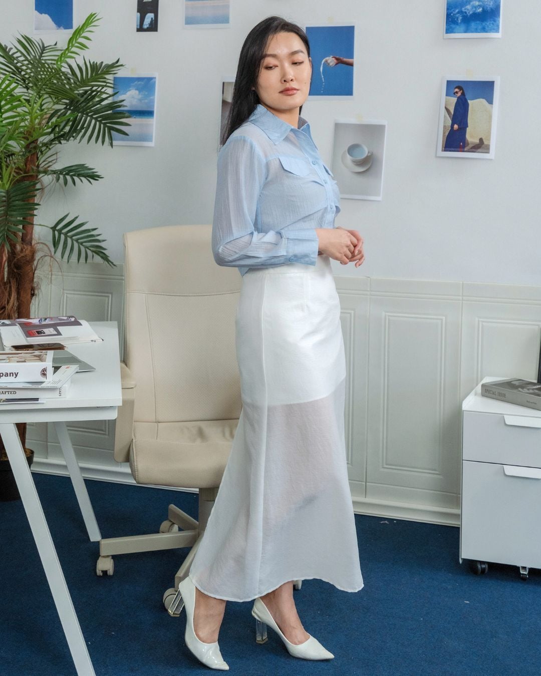 Luna Sheer Blue Crop Blouse ZBP5035 view 8