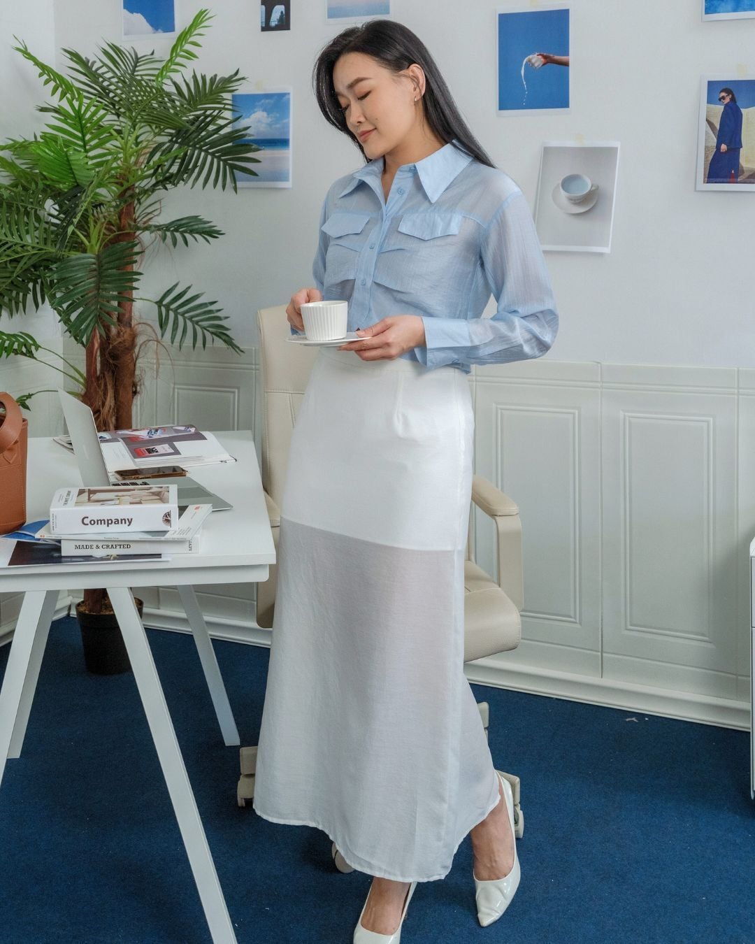 Luna Sheer Blue Crop Blouse ZBP5035 view 9
