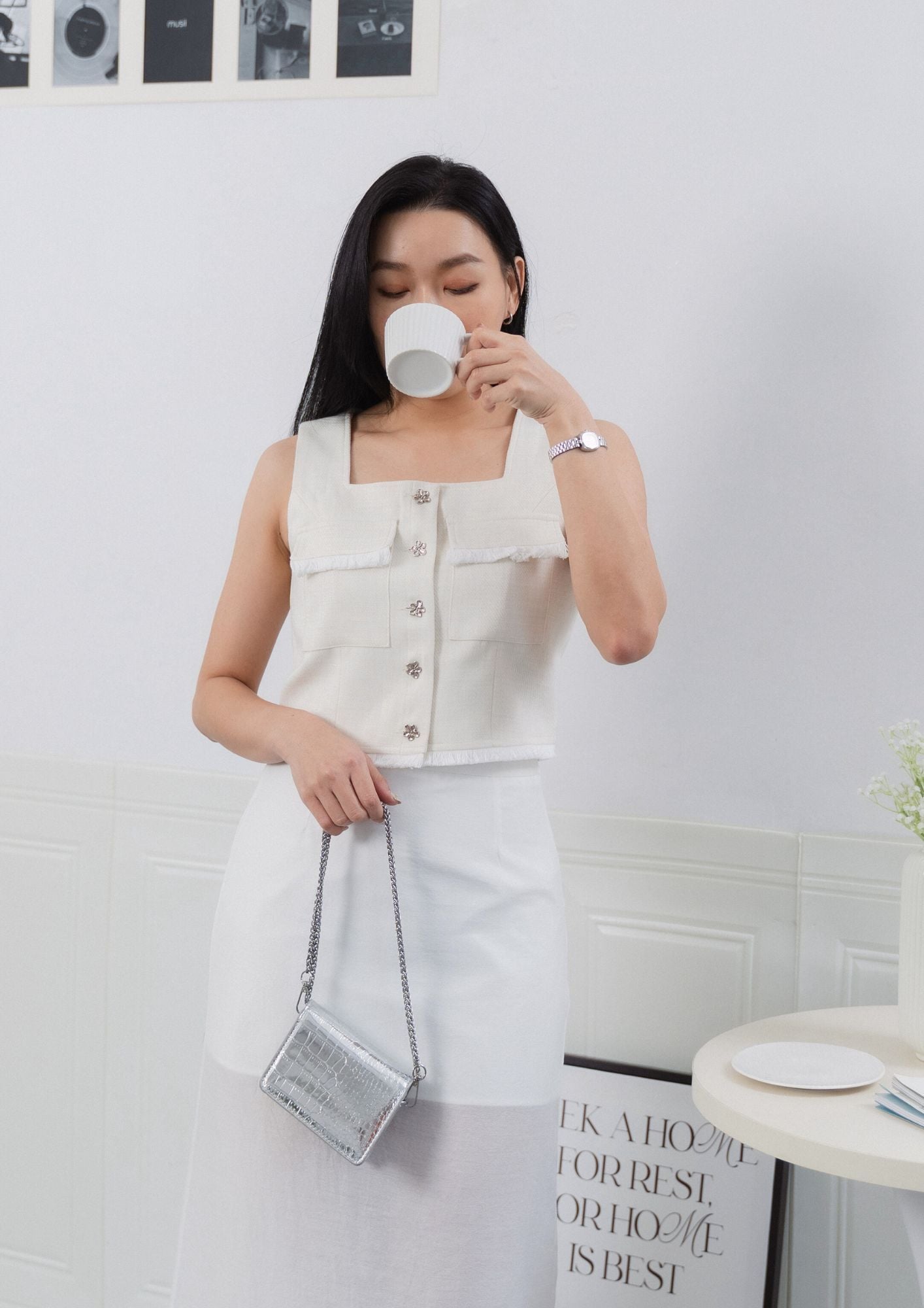 Elodie Tweed Button Top ZBP5113 view 6