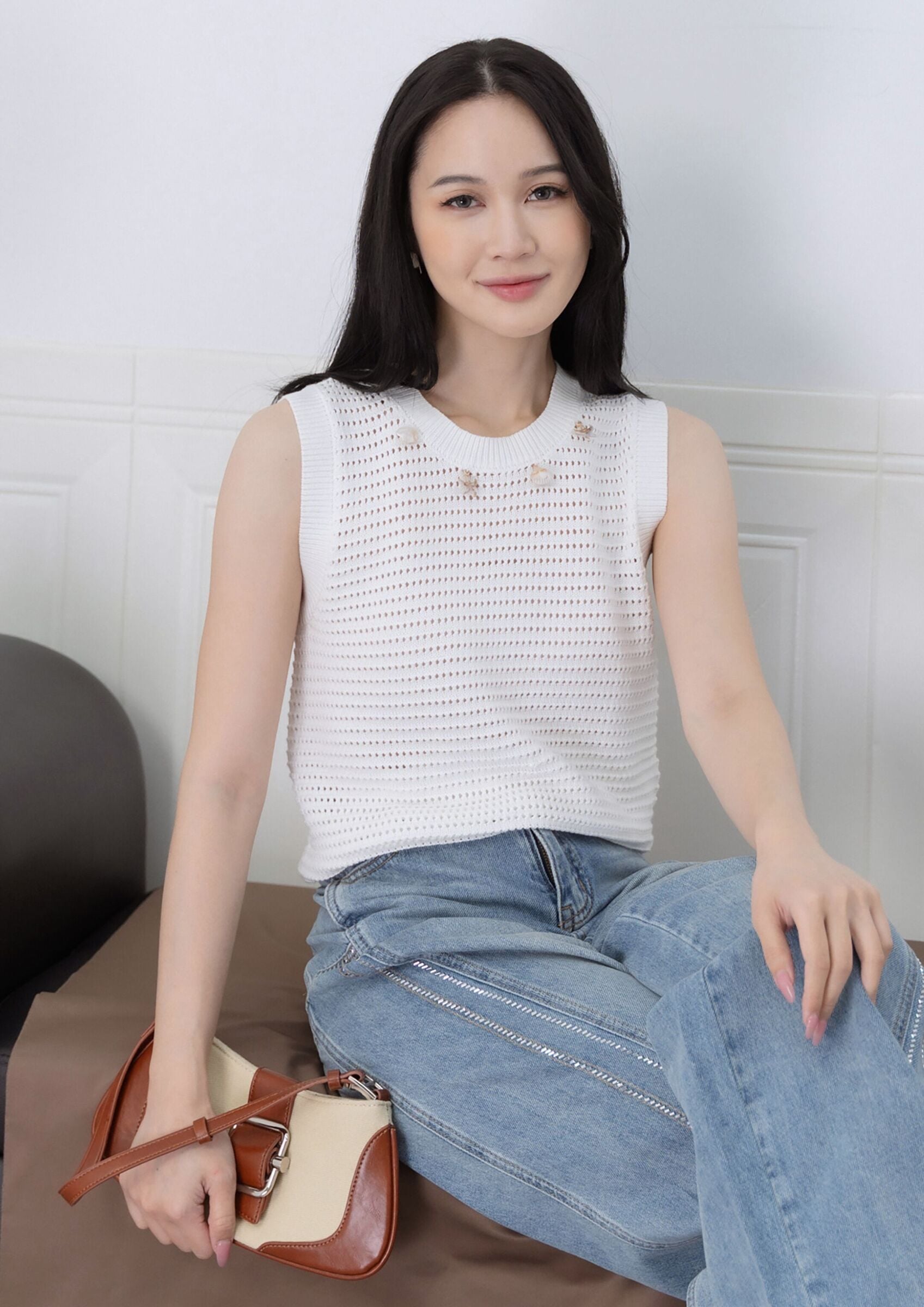 Grid Pattern Sleeveless Top ZBP5197 view 3