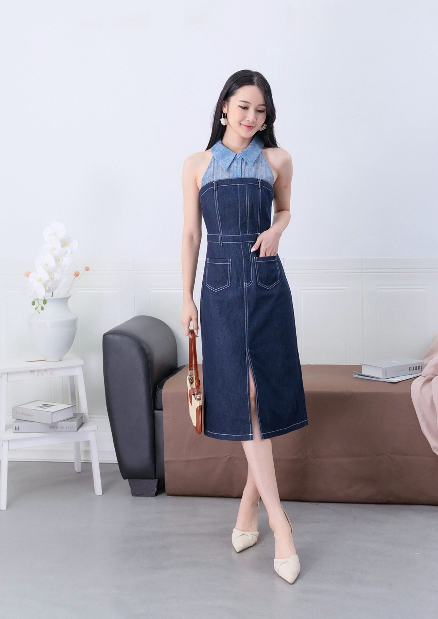 Halter Mesh Panel Dress ZBL5040 view 2