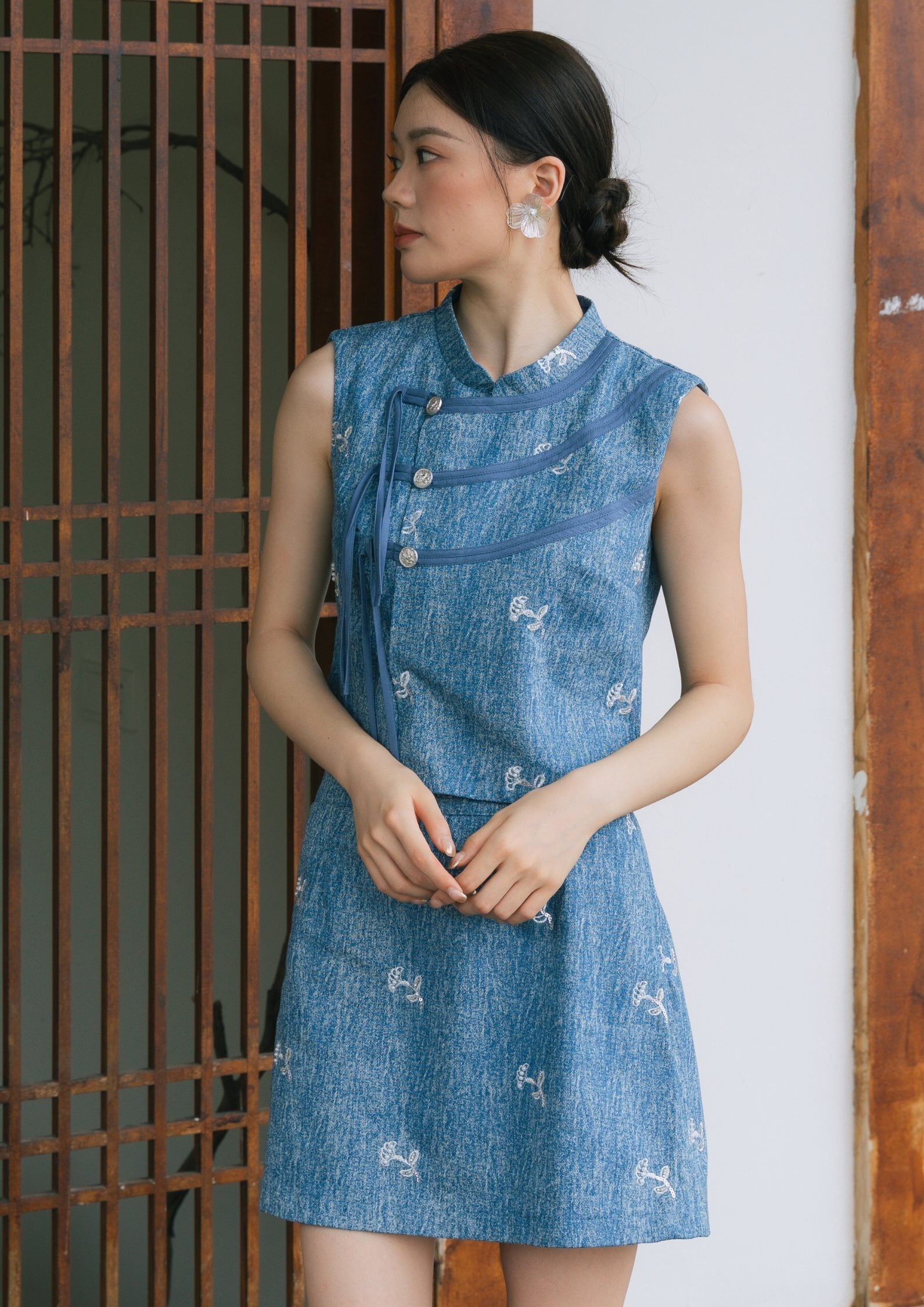 Two-Piece Denim Cheongsam Set ZBP5200 view 3