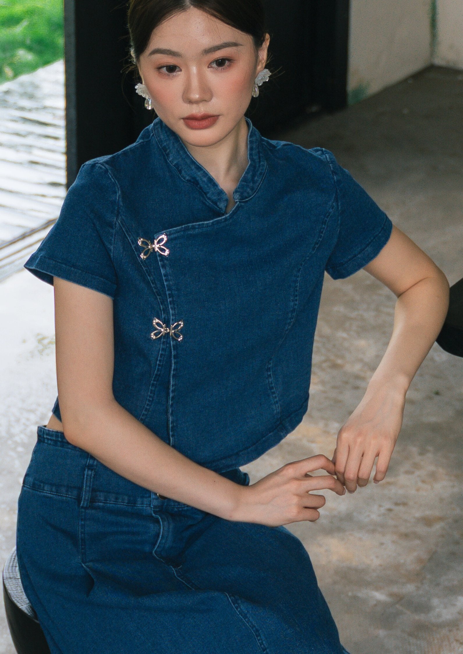 Denim Cheongsam-Inspired TOP ZBP5164 view 5