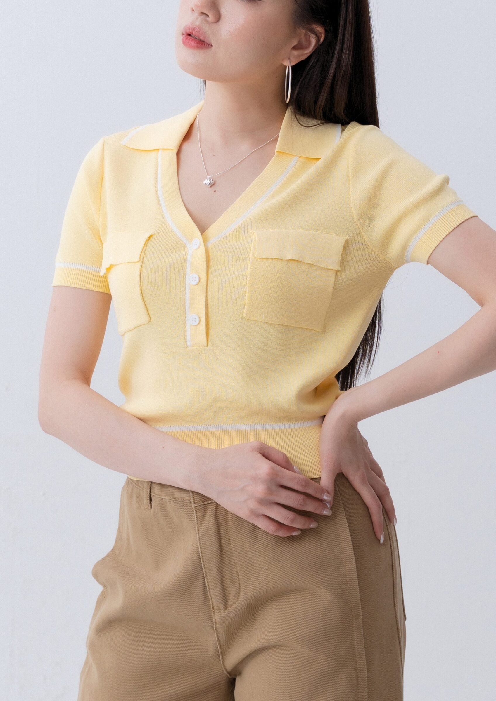 Knitted V-Neck Top ZBP5260 view 2