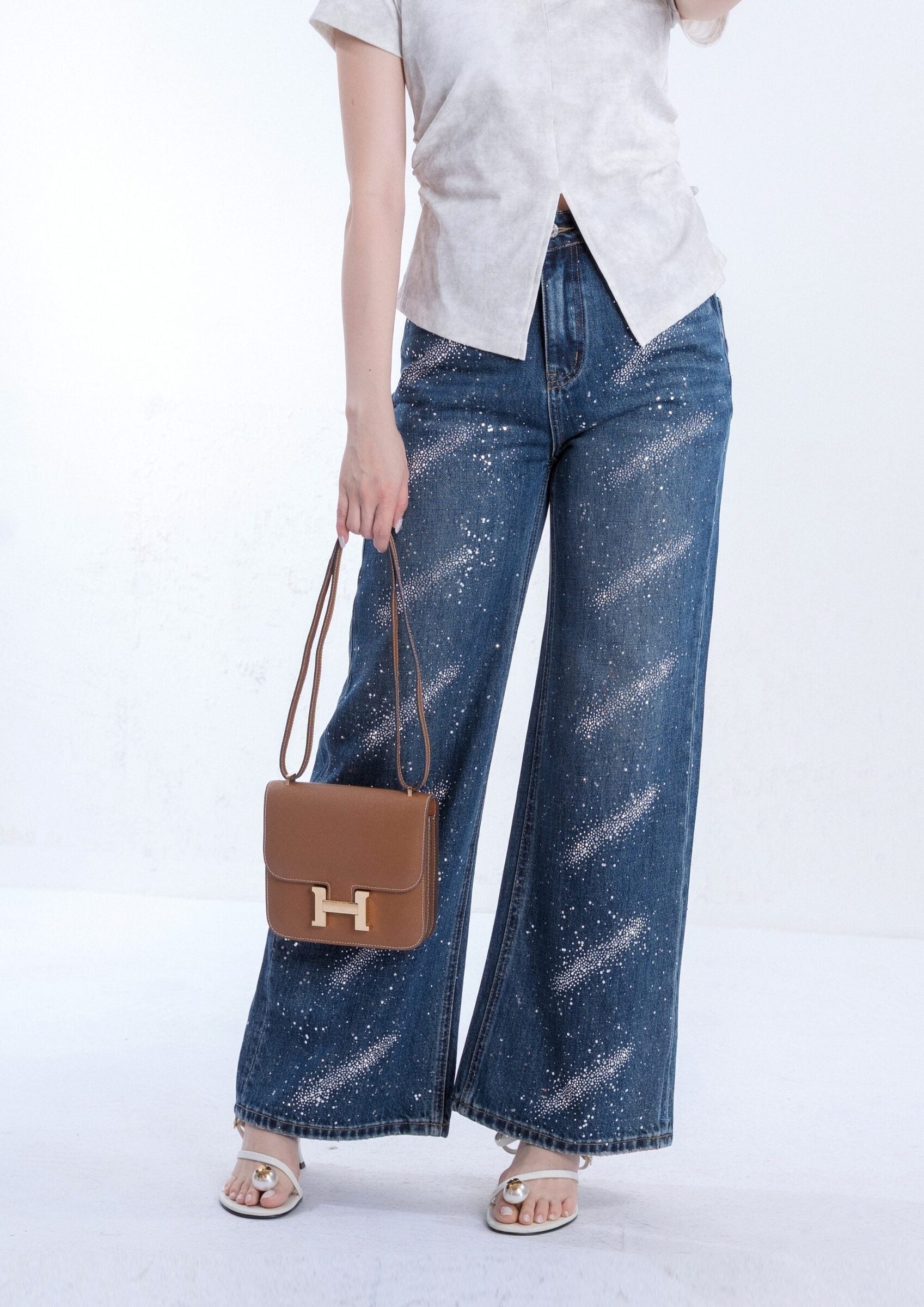 Rhinestone Denim Pants ZJL5037 view 2