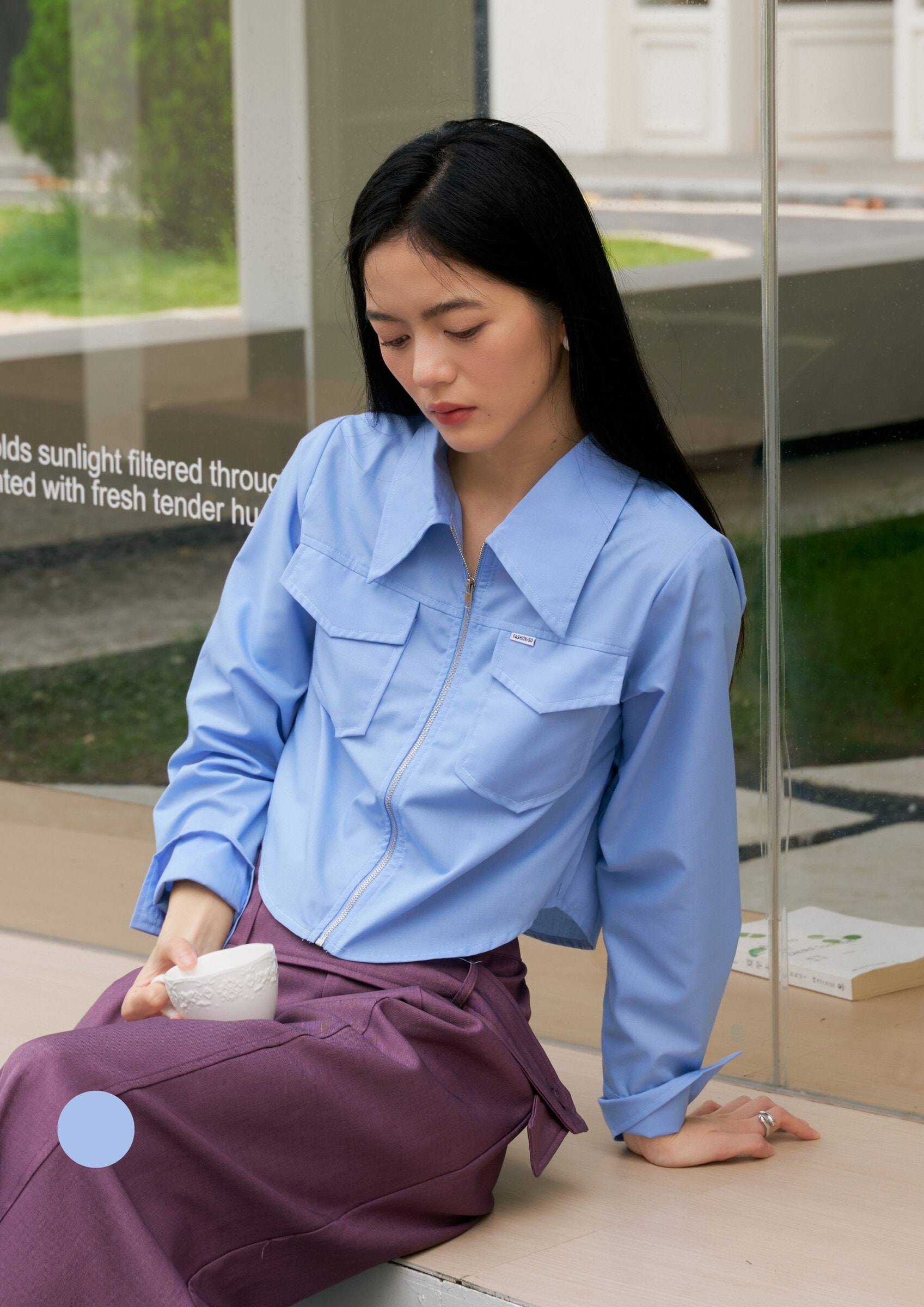 Cropped Zip-Up Shirt ZBP6073