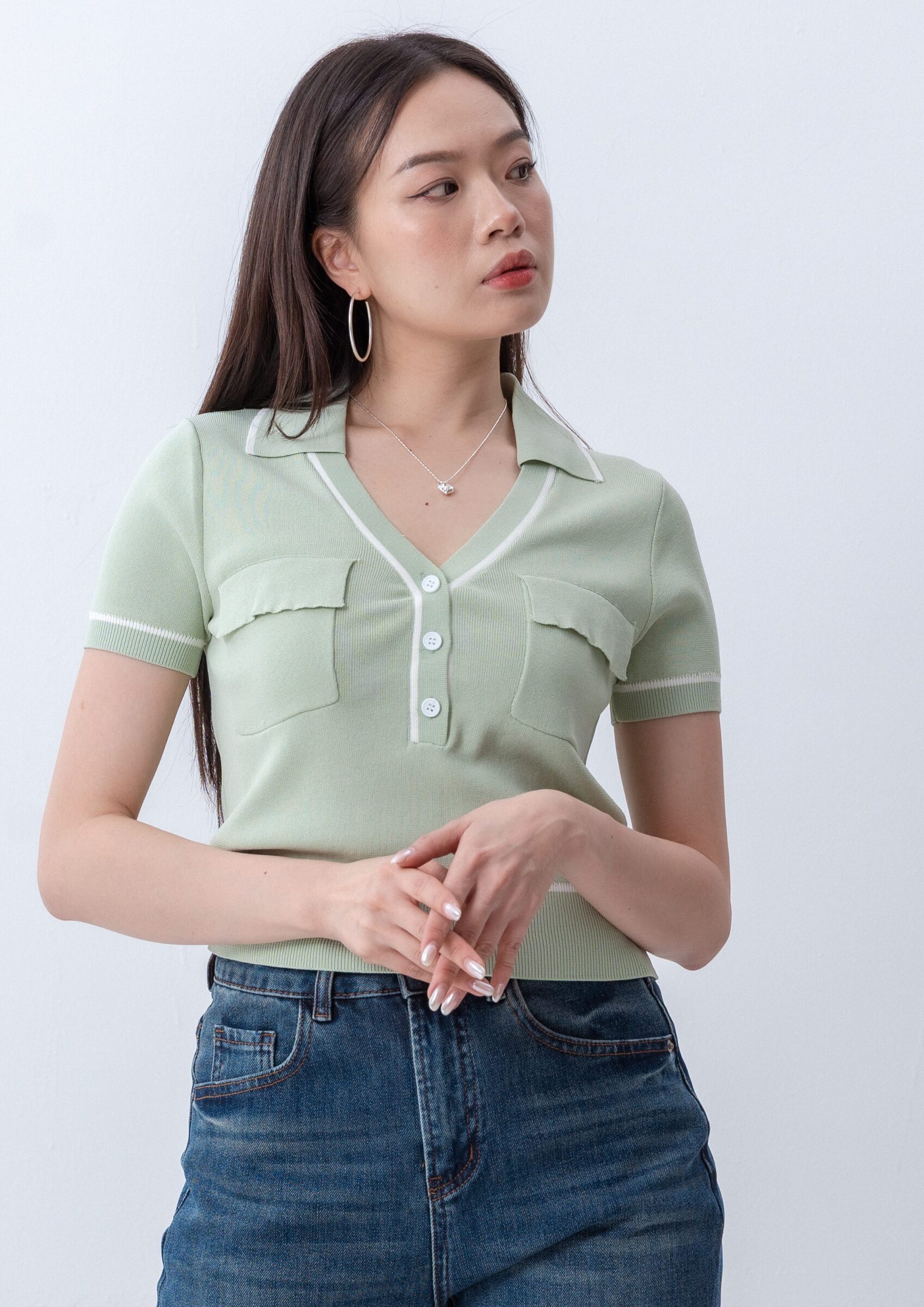 Knitted V-Neck Top ZBP5260