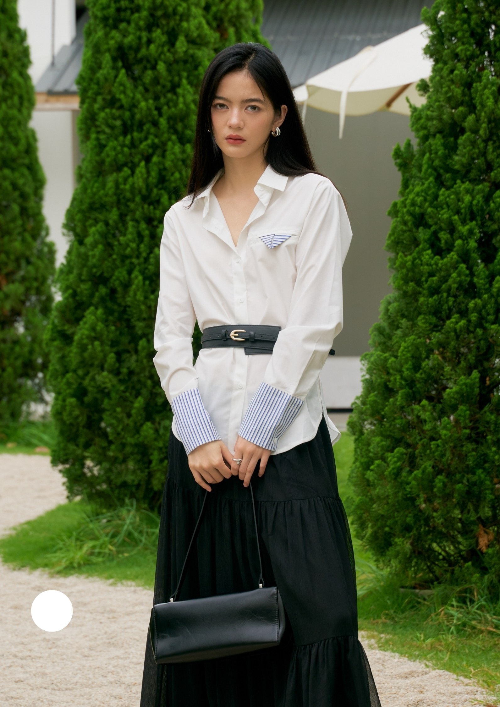 Striped Sleeve Panel White Shirt ZBP6072