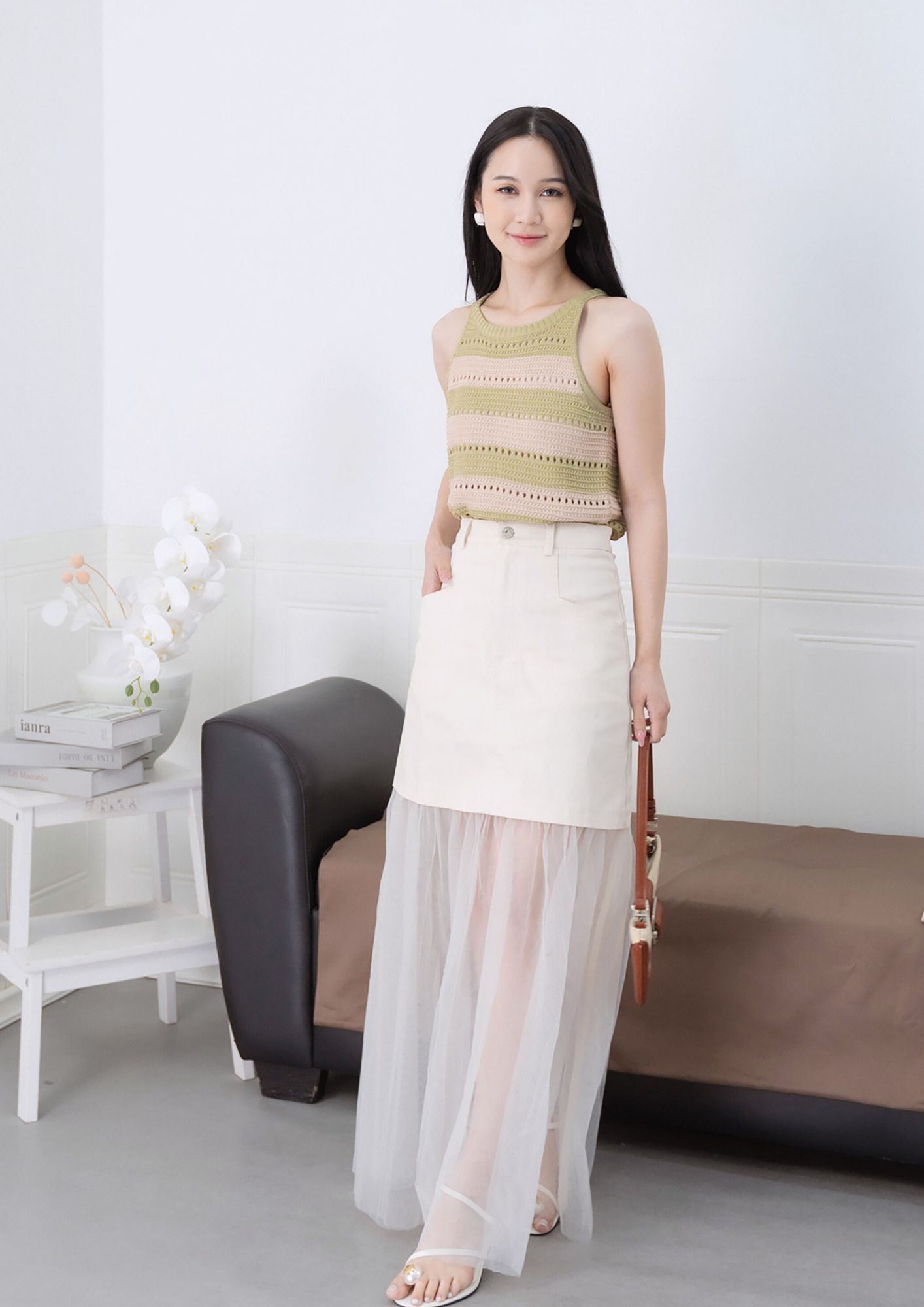 Larissa Organza Panel Twill Skirt ZSK5052