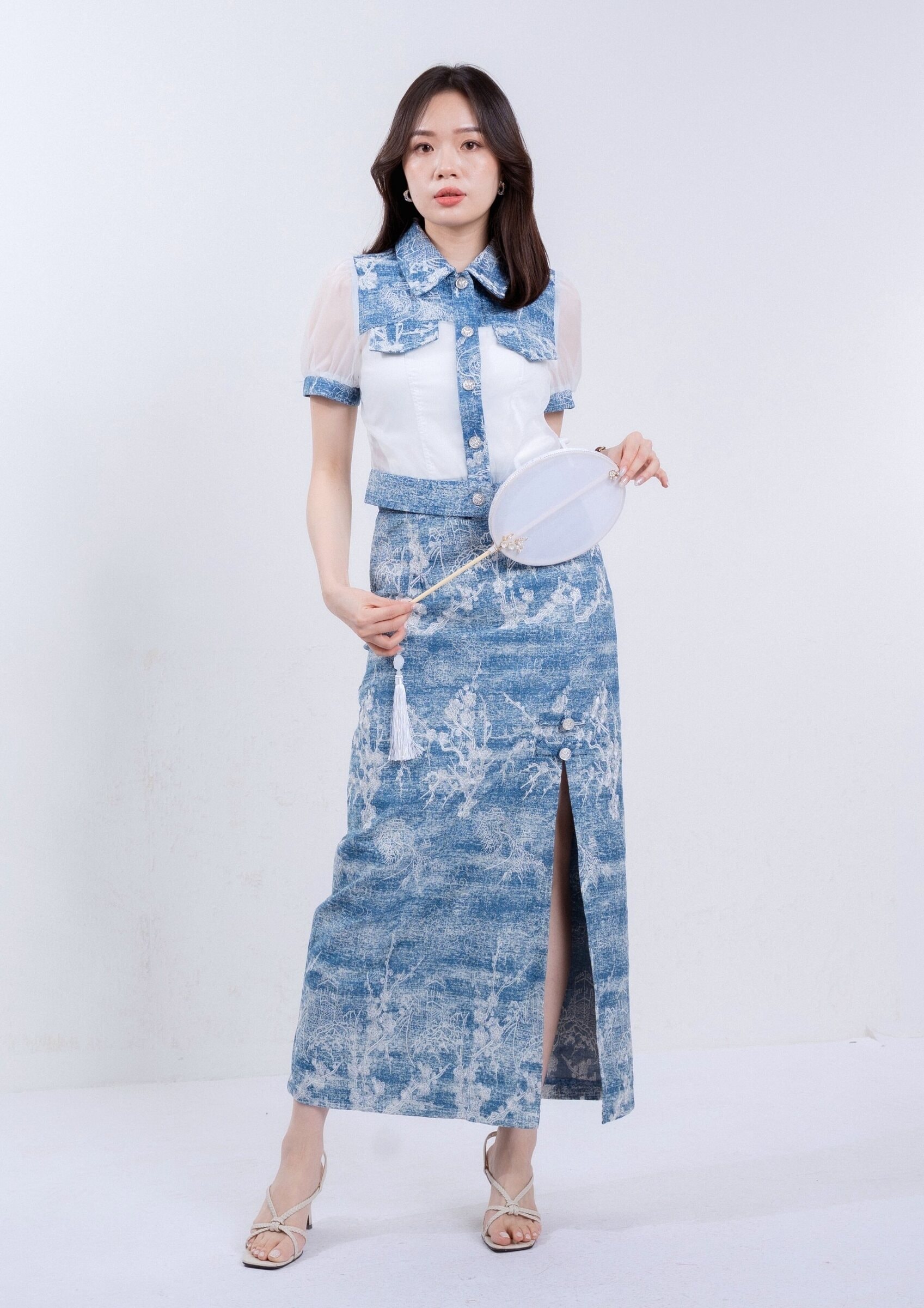 CNY Collection Chic Organza Denim Top ZBP6001