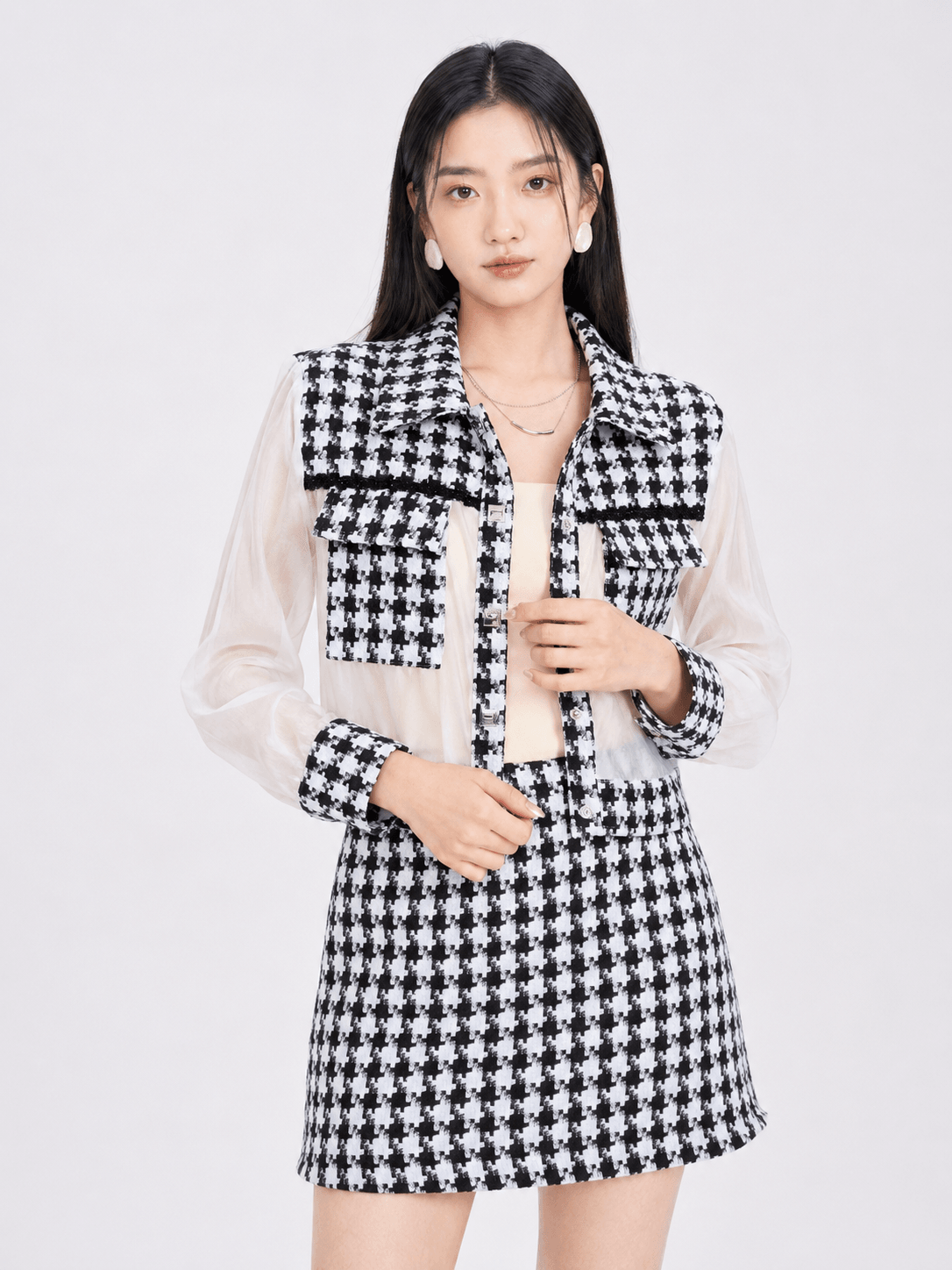 Chic Tweed Organza Shirt ZBP5226