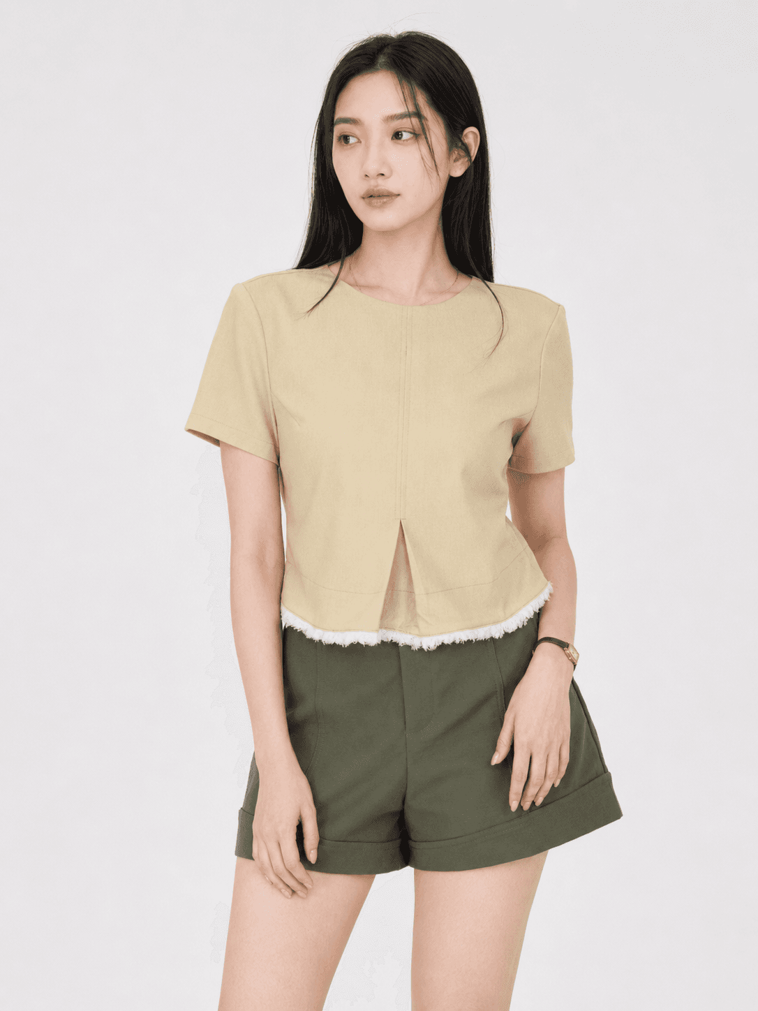 Fuzzy-Hem Sleeved Top ZBP5190