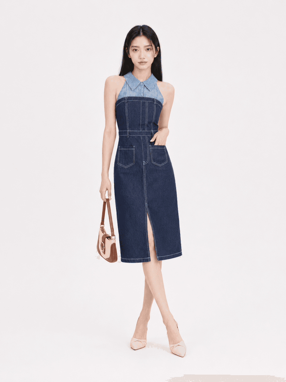 Halter Mesh Panel Dress ZBL5040