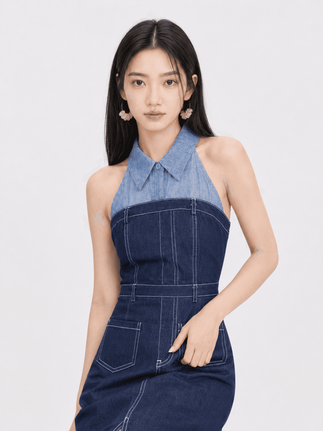 Halter Mesh Panel Dress ZBL5040