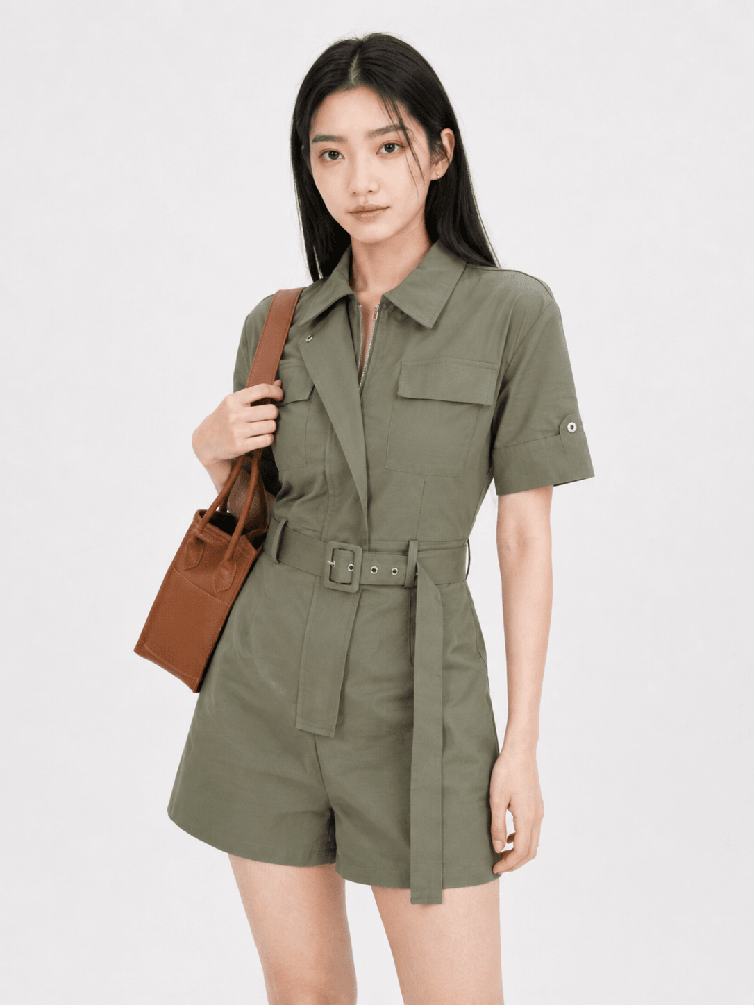Juno Front-Zip Cargo Romper ZBL5017