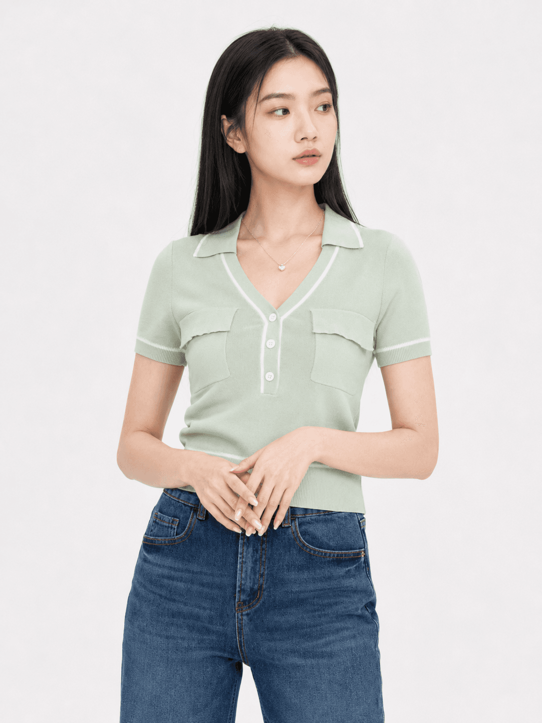 Knitted V-Neck Top ZBP5260
