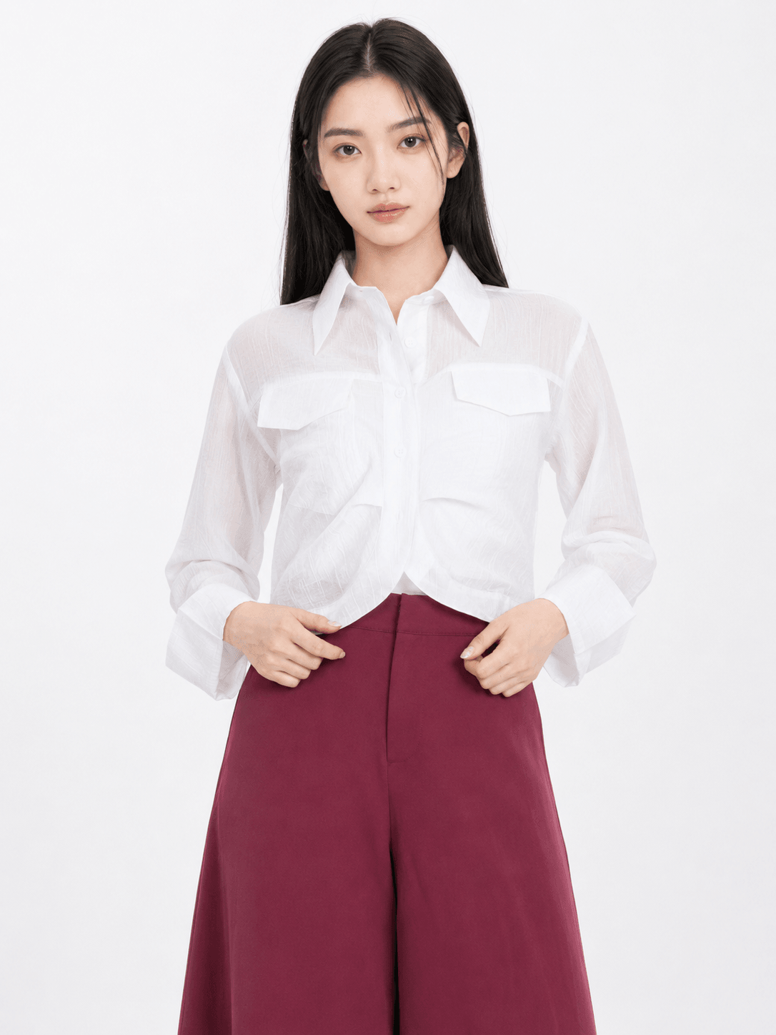 Luna Sheer Blue Crop Blouse ZBP5035