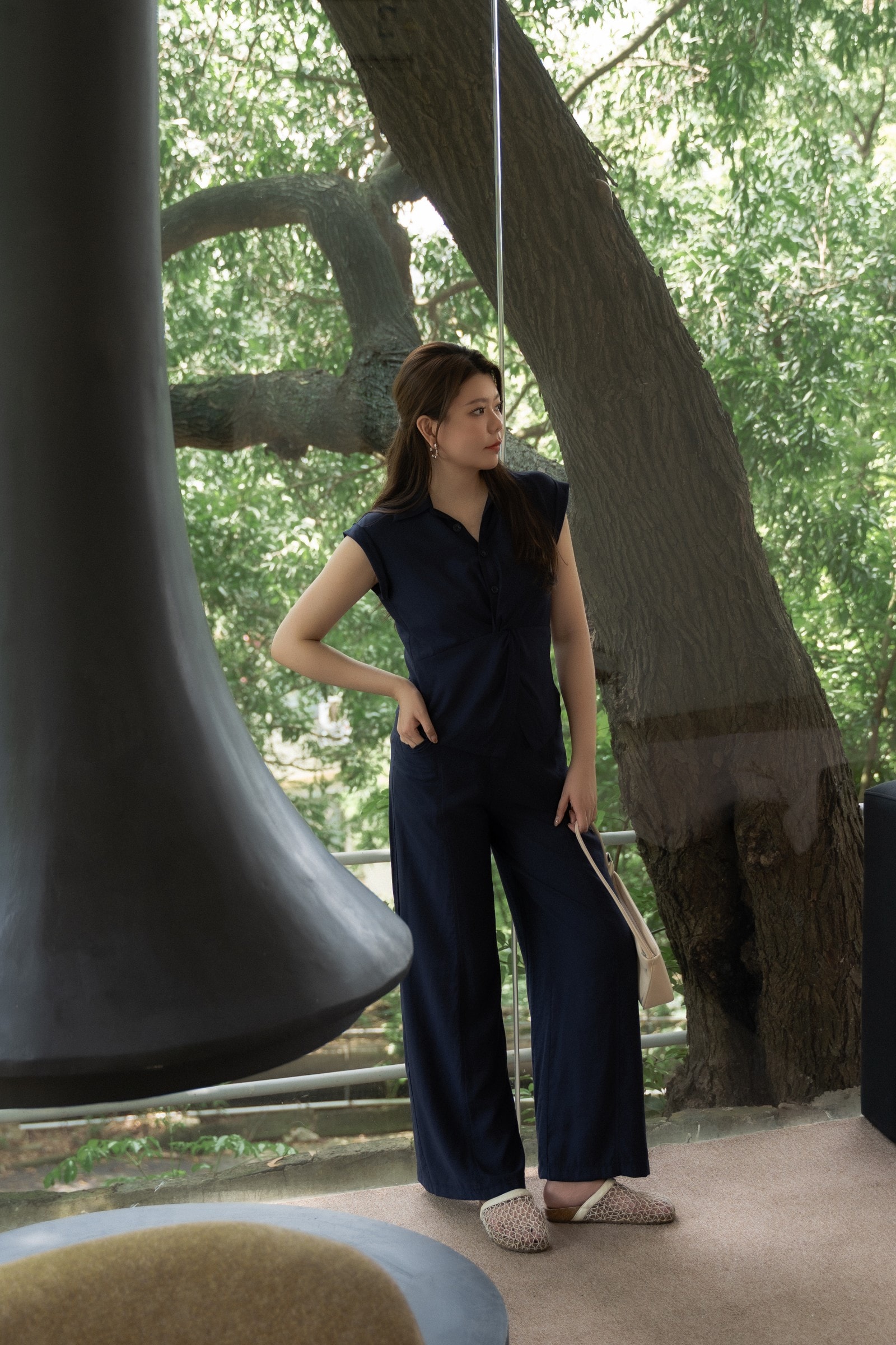 Navy Organza Pants