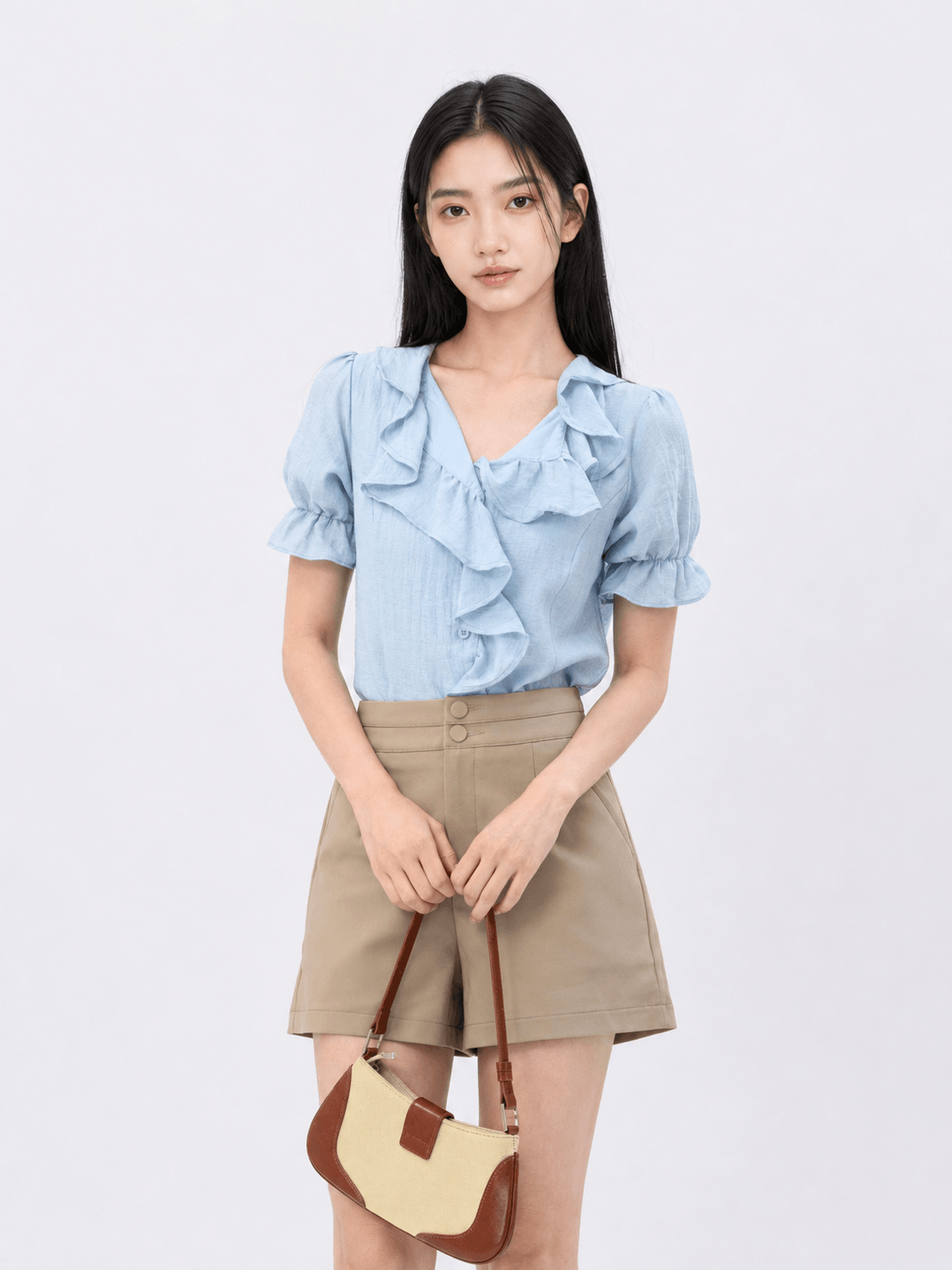 Ruffle Front Puff Sleeve Top ZBP5222