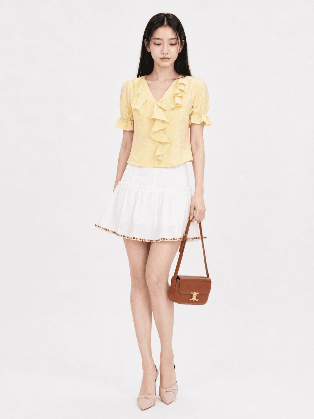 Ruffle Front Puff Sleeve Top ZBP5222