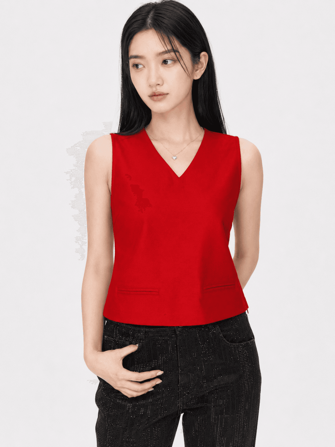 Luxe Red V-Neck Top