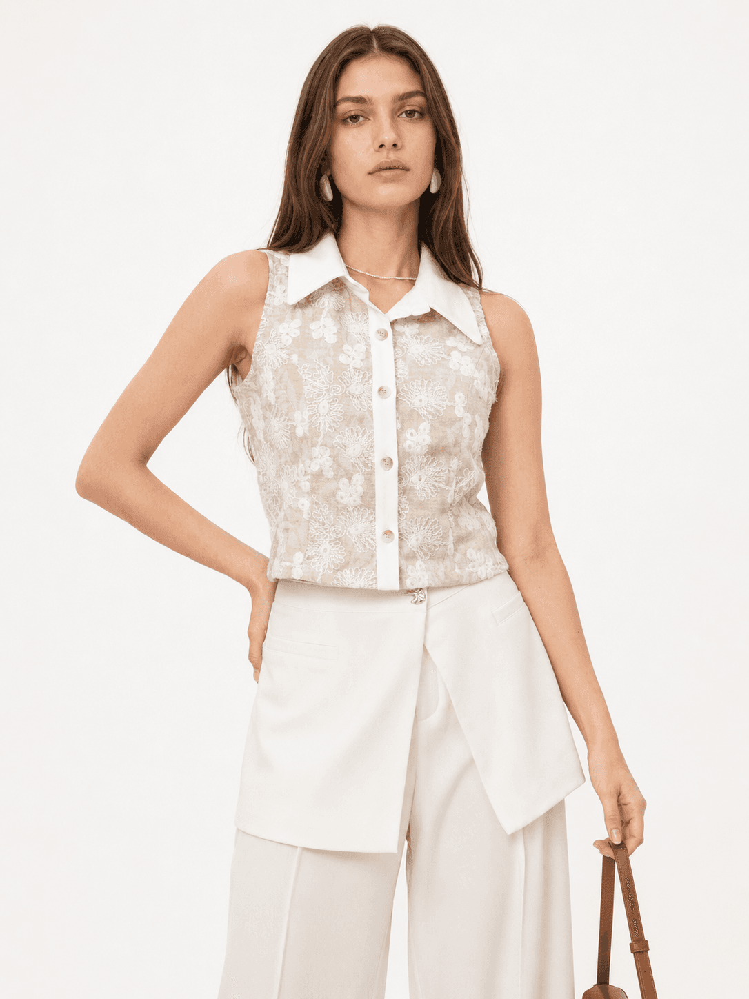 Zelda Floral Cotton Linen Sleeveless Top ZBP6031