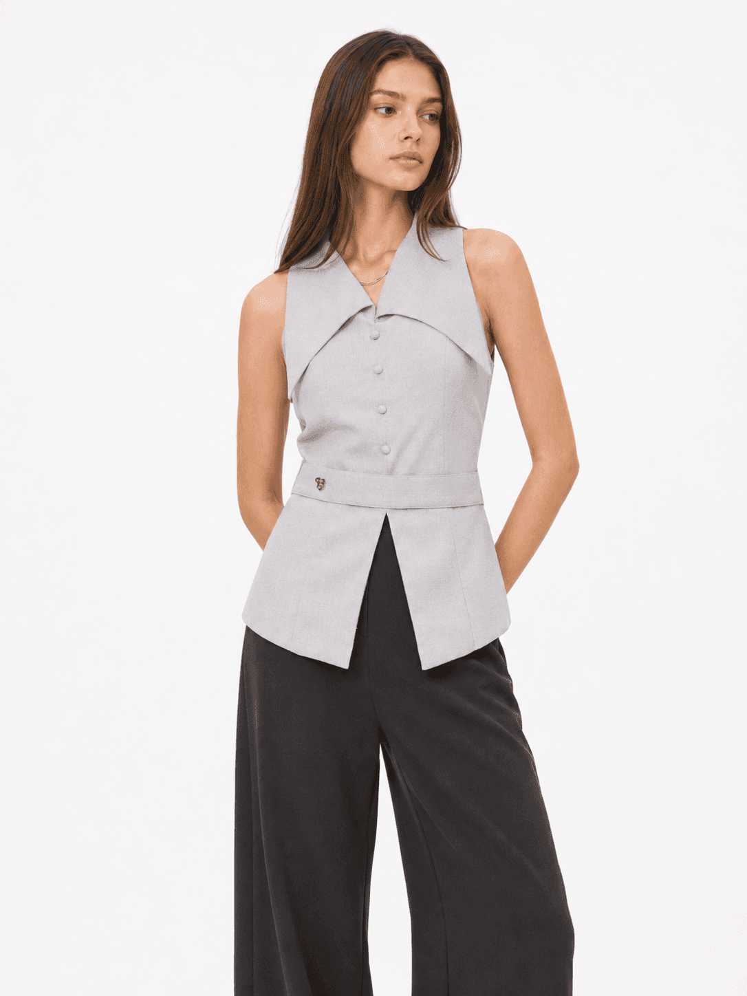 Sleeveless Top with Coat Collar ZBP6033