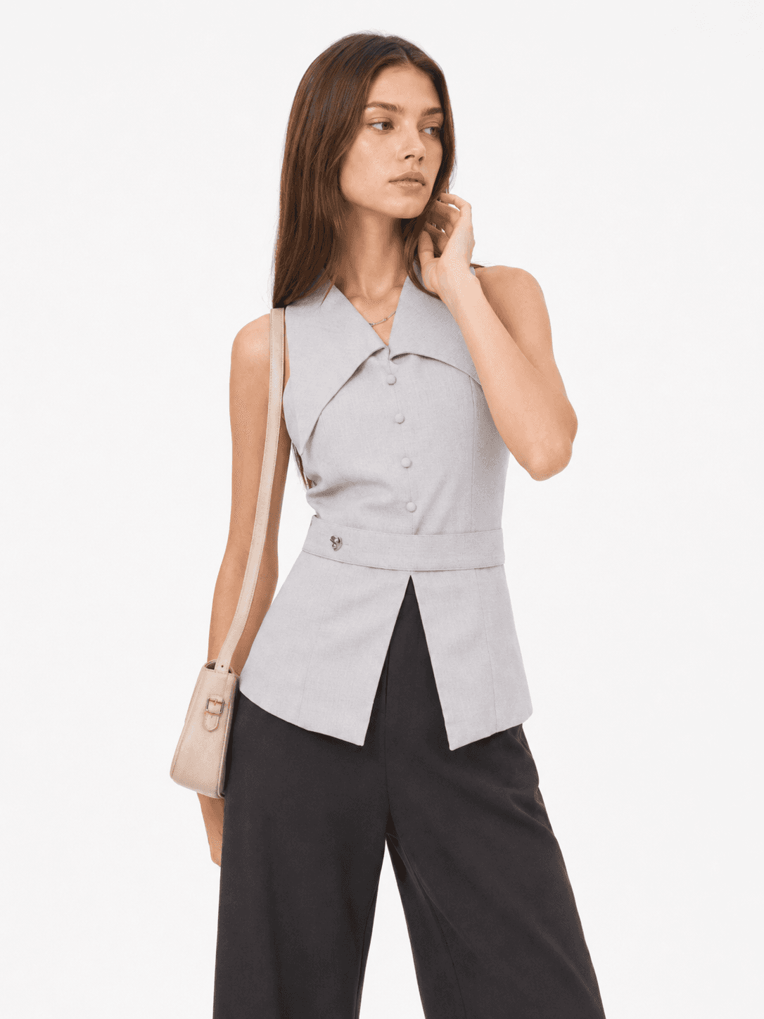 Sleeveless Top with Coat Collar ZBP6033