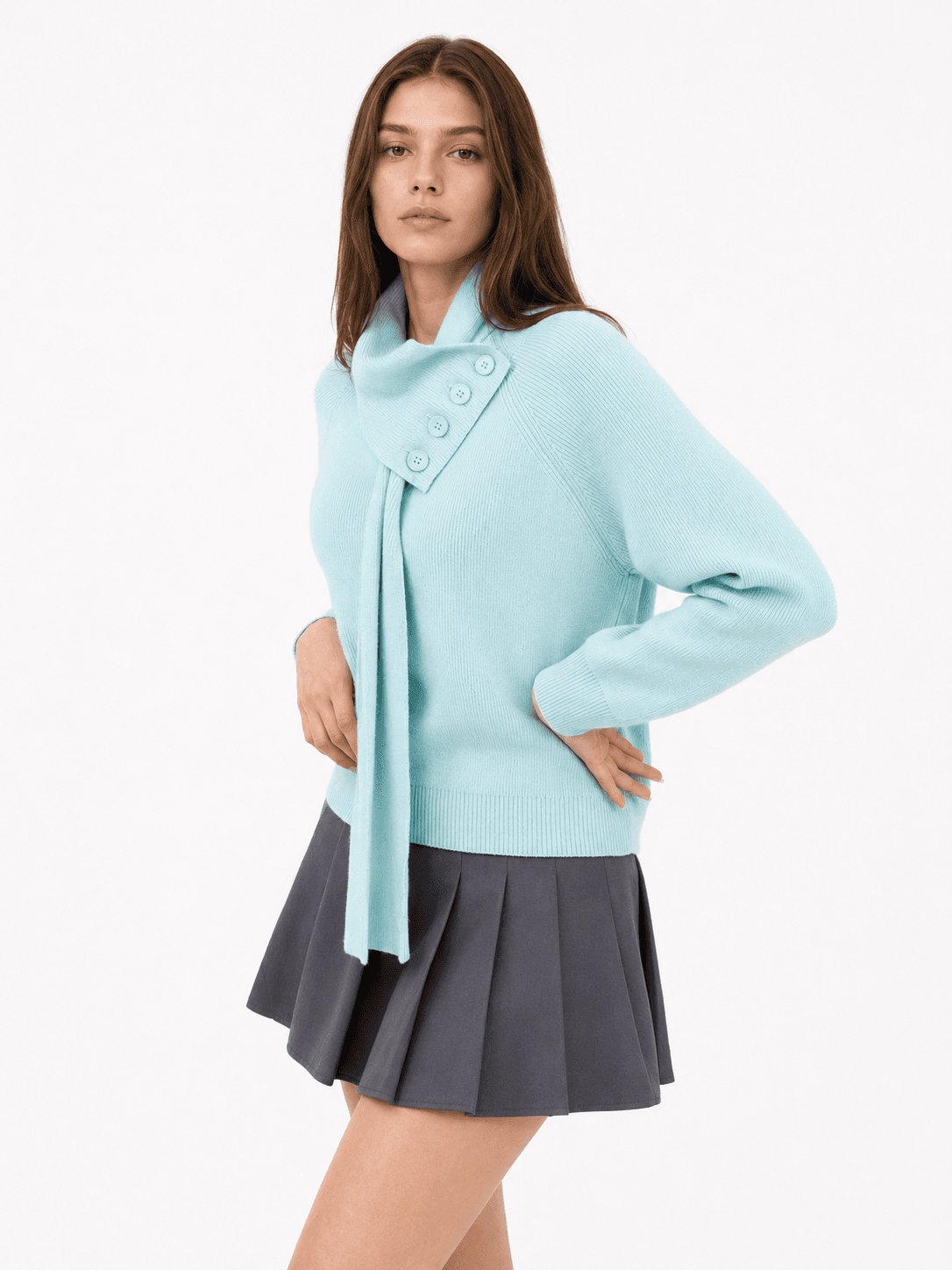Scarf-Detail Knit Long Sleeve Top ZBP6037