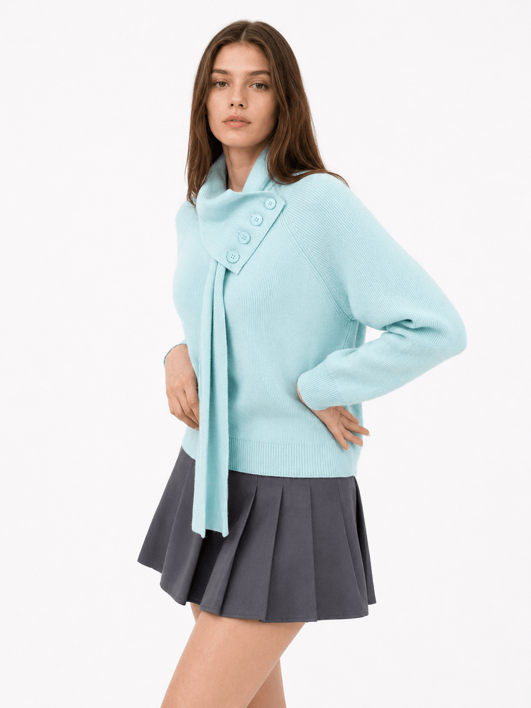 Scarf-Detail Knit Long Sleeve Top ZBP6037