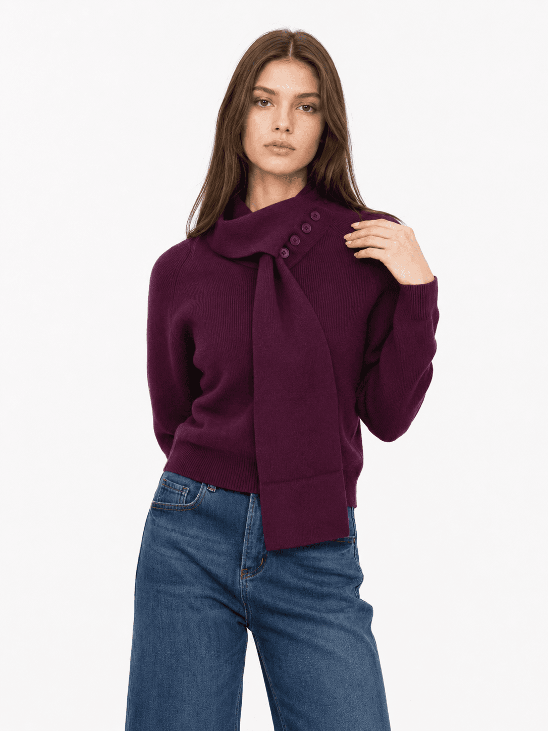 Scarf-Detail Knit Long Sleeve Top ZBP6037
