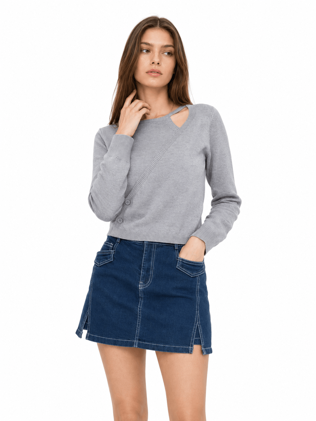 Unique Knit Long-Sleeve Top ZBP6057