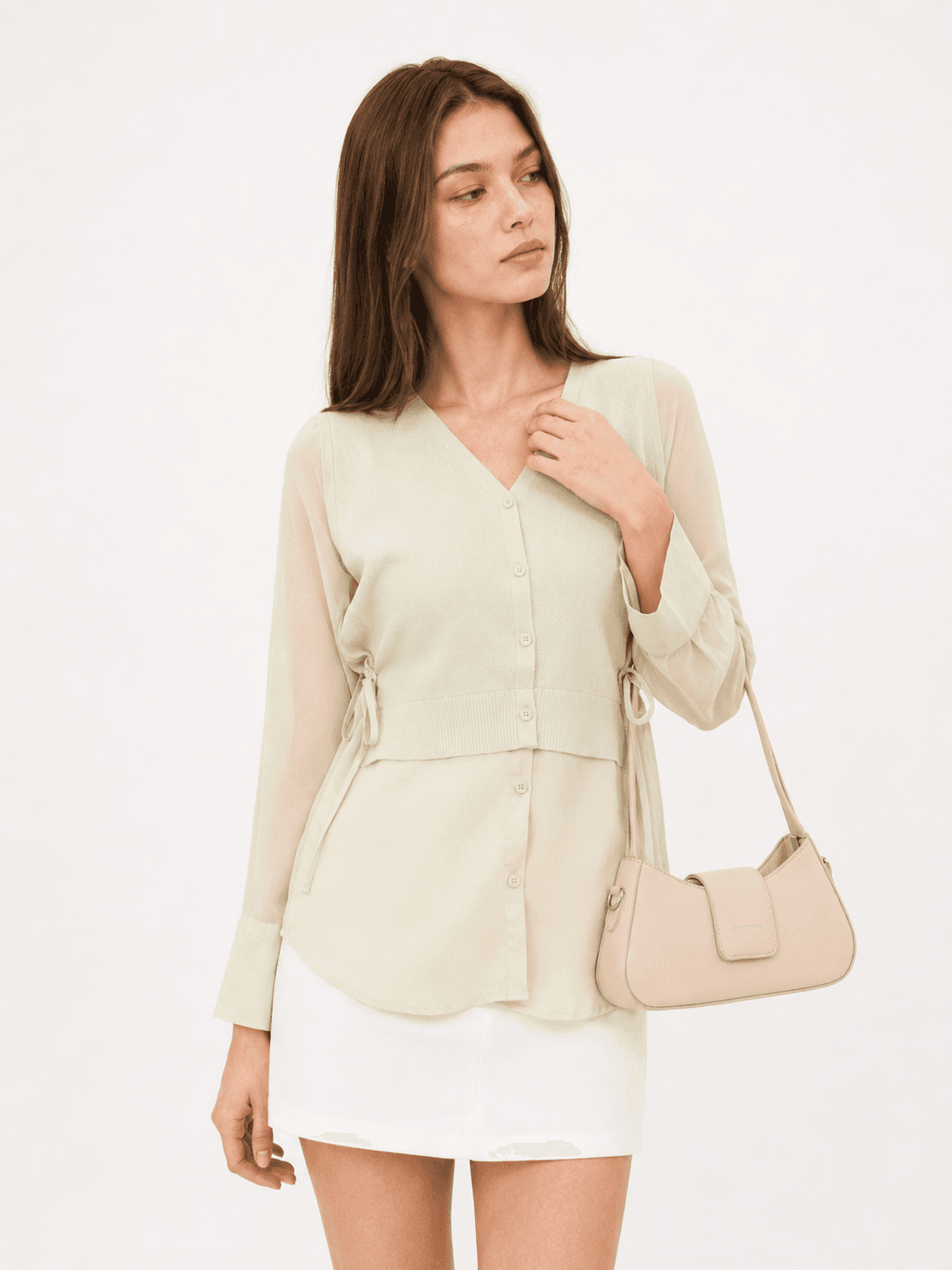 Organza-Panel Knit Shirt ZBP6071