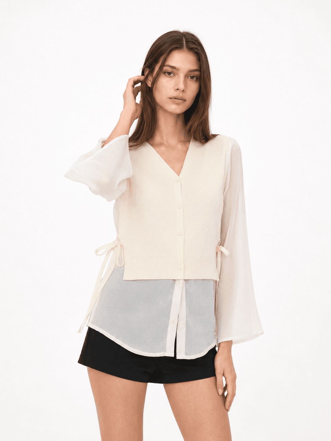 Organza-Panel Knit Shirt ZBP6071