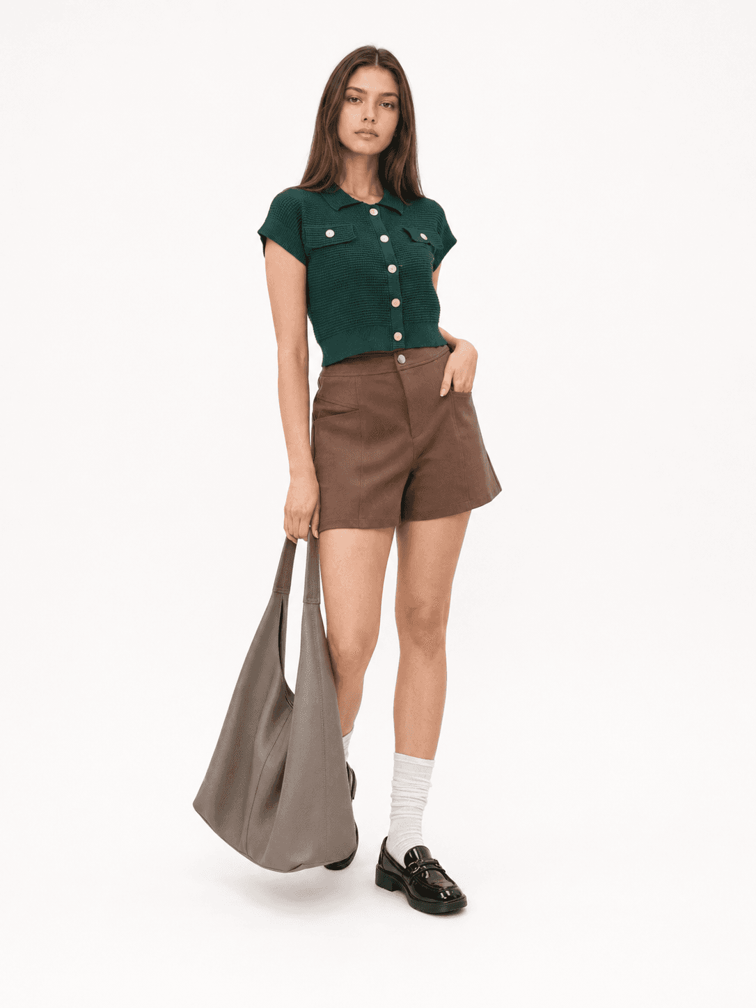 Waffle Knit Button-Up Top ZBP6077