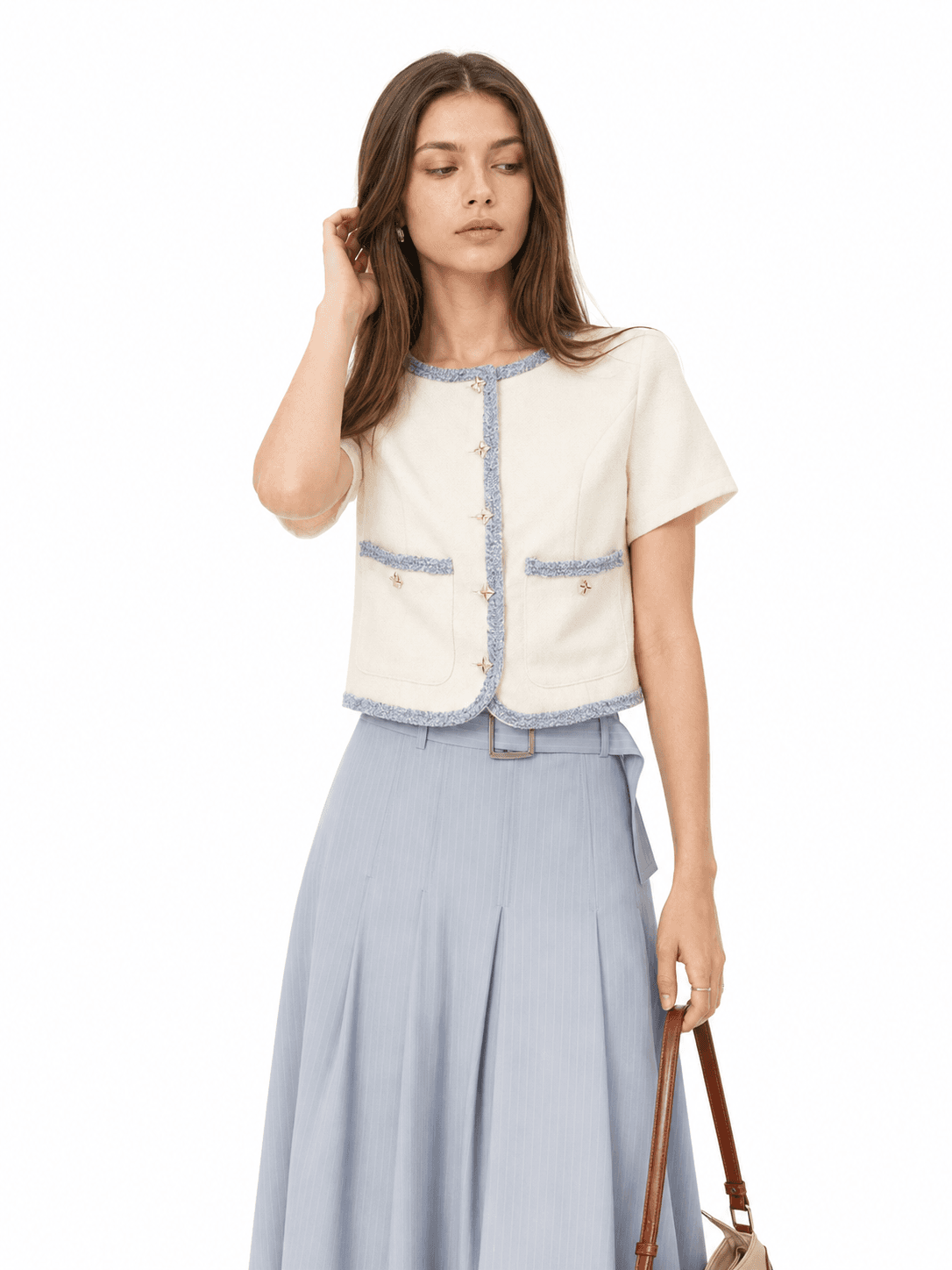 Dinah Tweed Button-Front Top ZBP6092