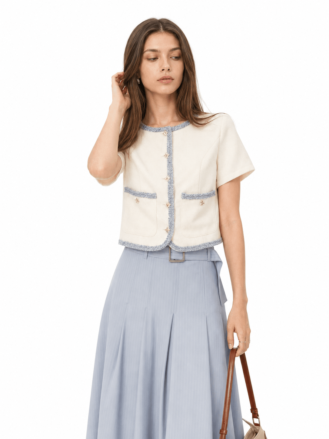 Dinah Tweed Button-Front Top ZBP6092