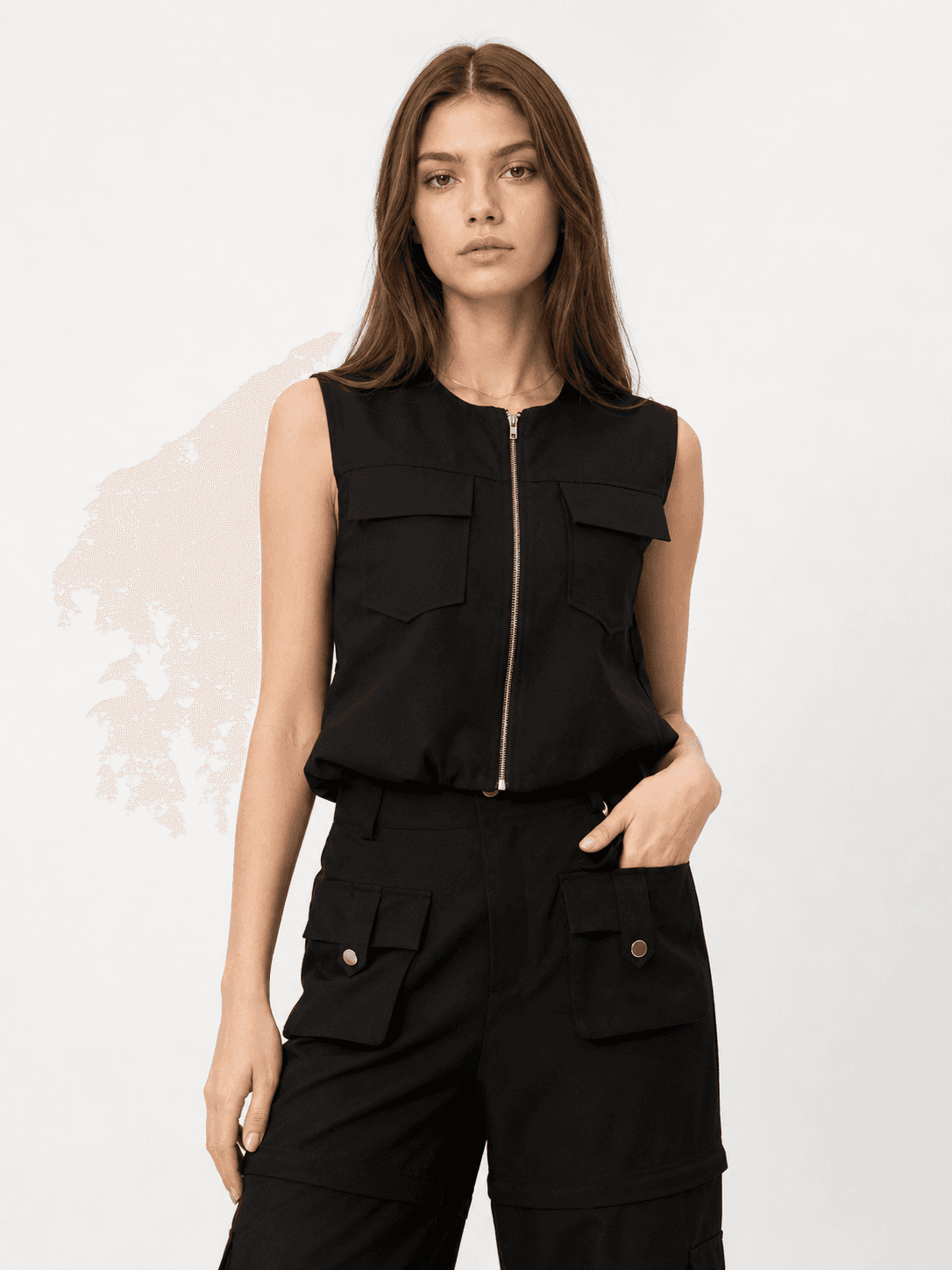 Metal Zip Sleeveless Top ZBP6096