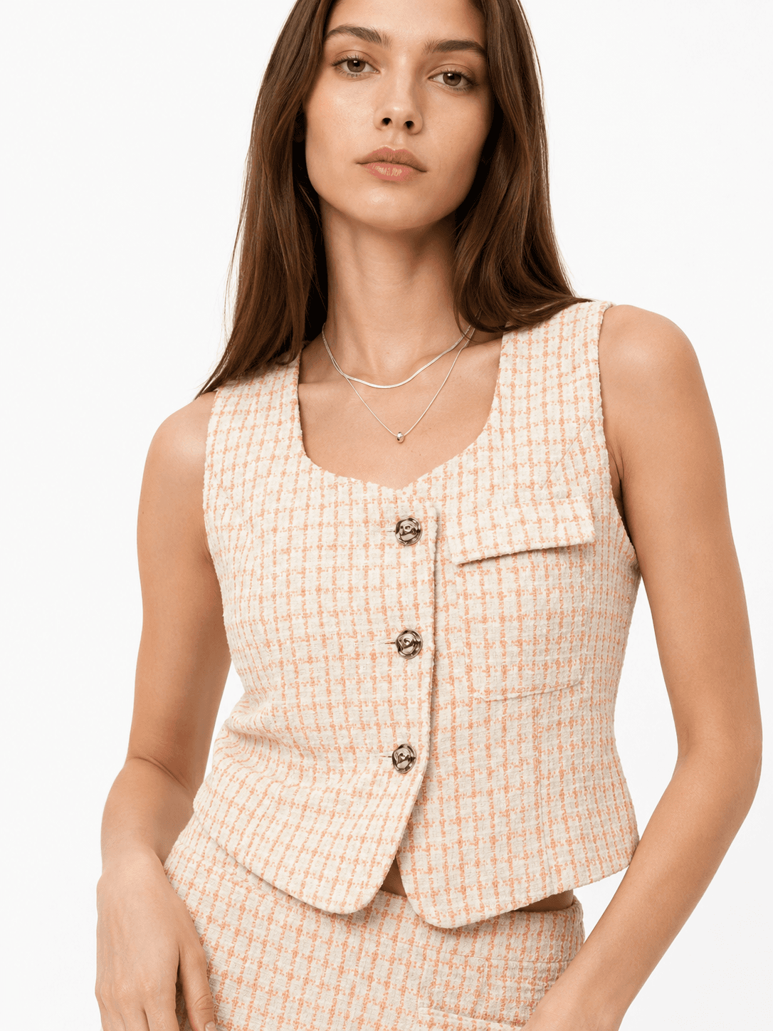 Tweed Check Sleeveless Top ZBP6099