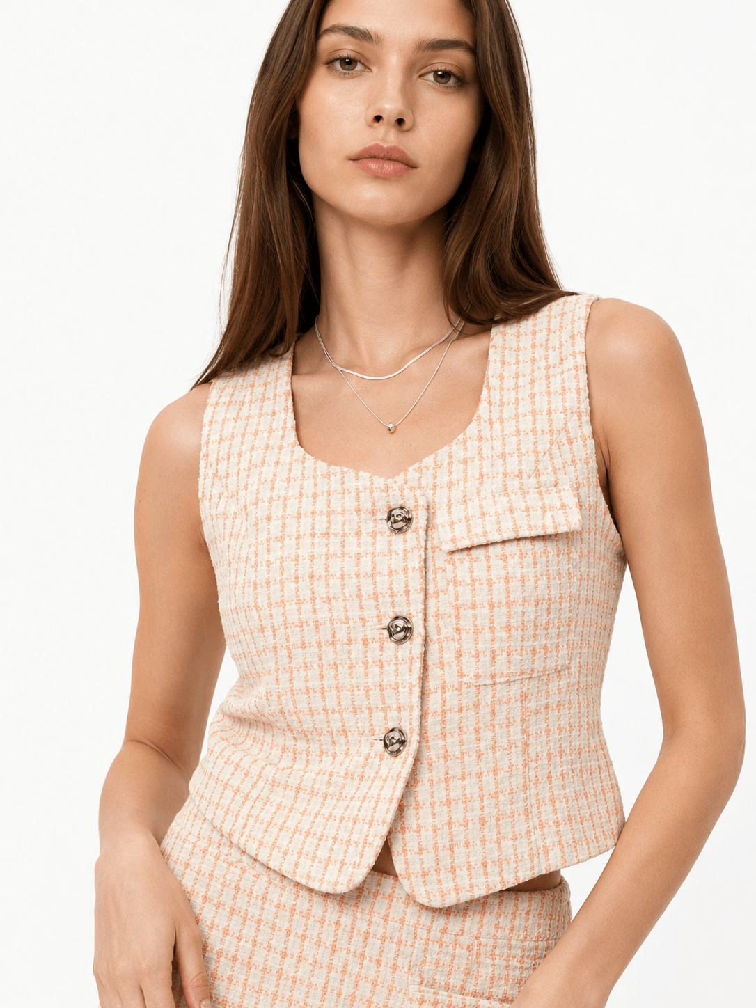 Tweed Check Sleeveless Top ZBP6099