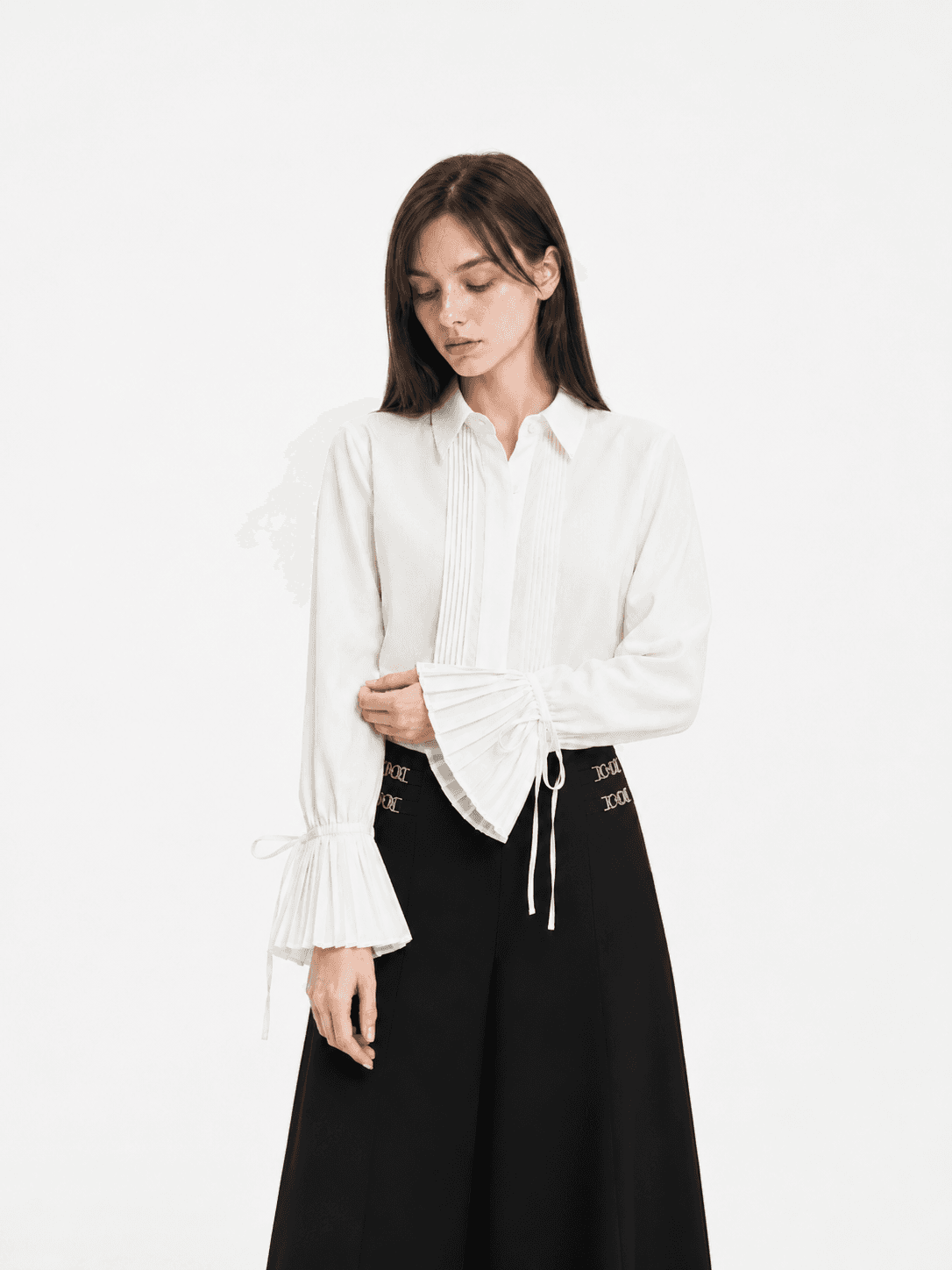 Satin Pleated Sleeve Shirt ZBP6102