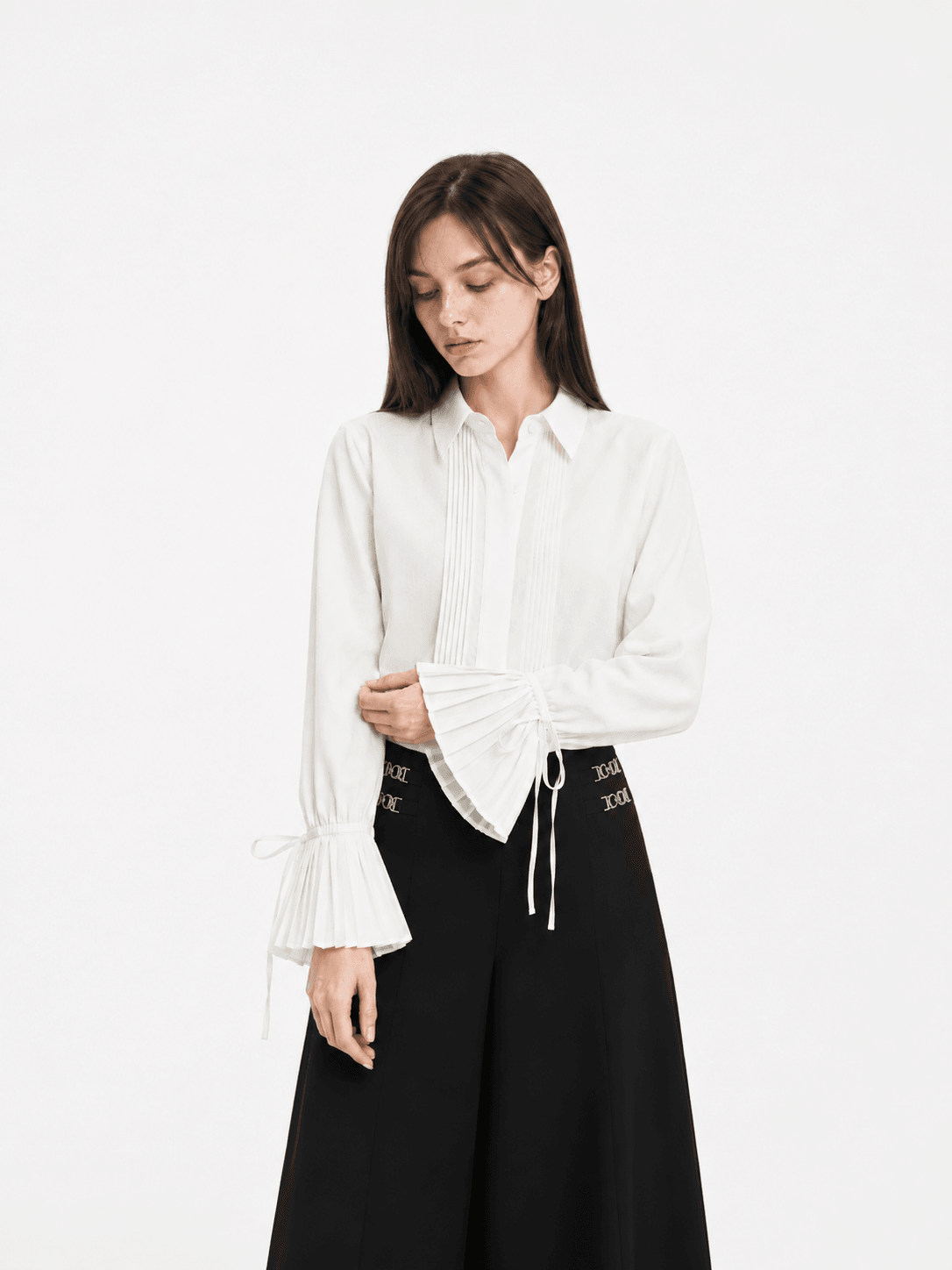 Satin Pleated Sleeve Shirt ZBP6102