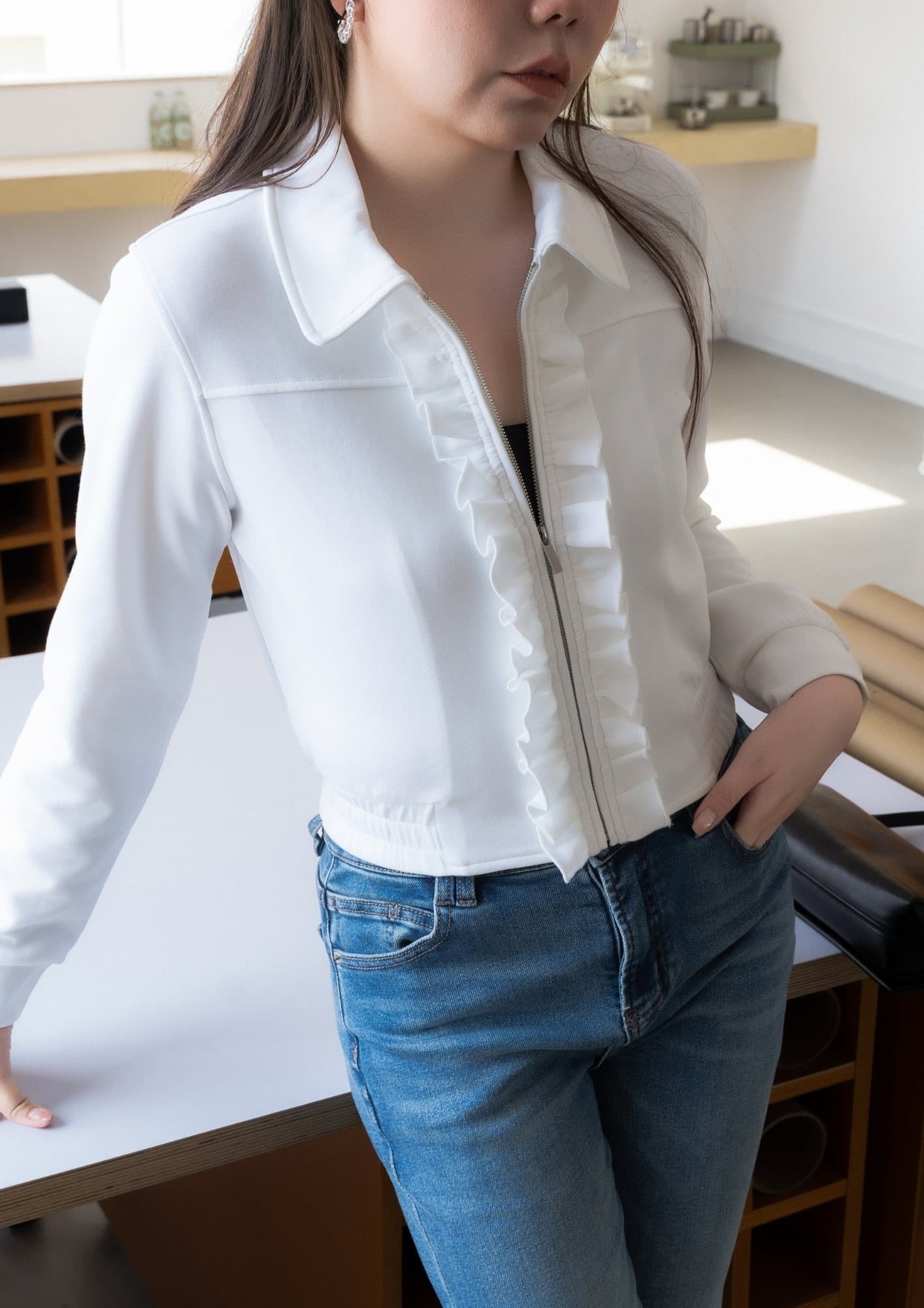 Scuba Ruffle Zip Jacket