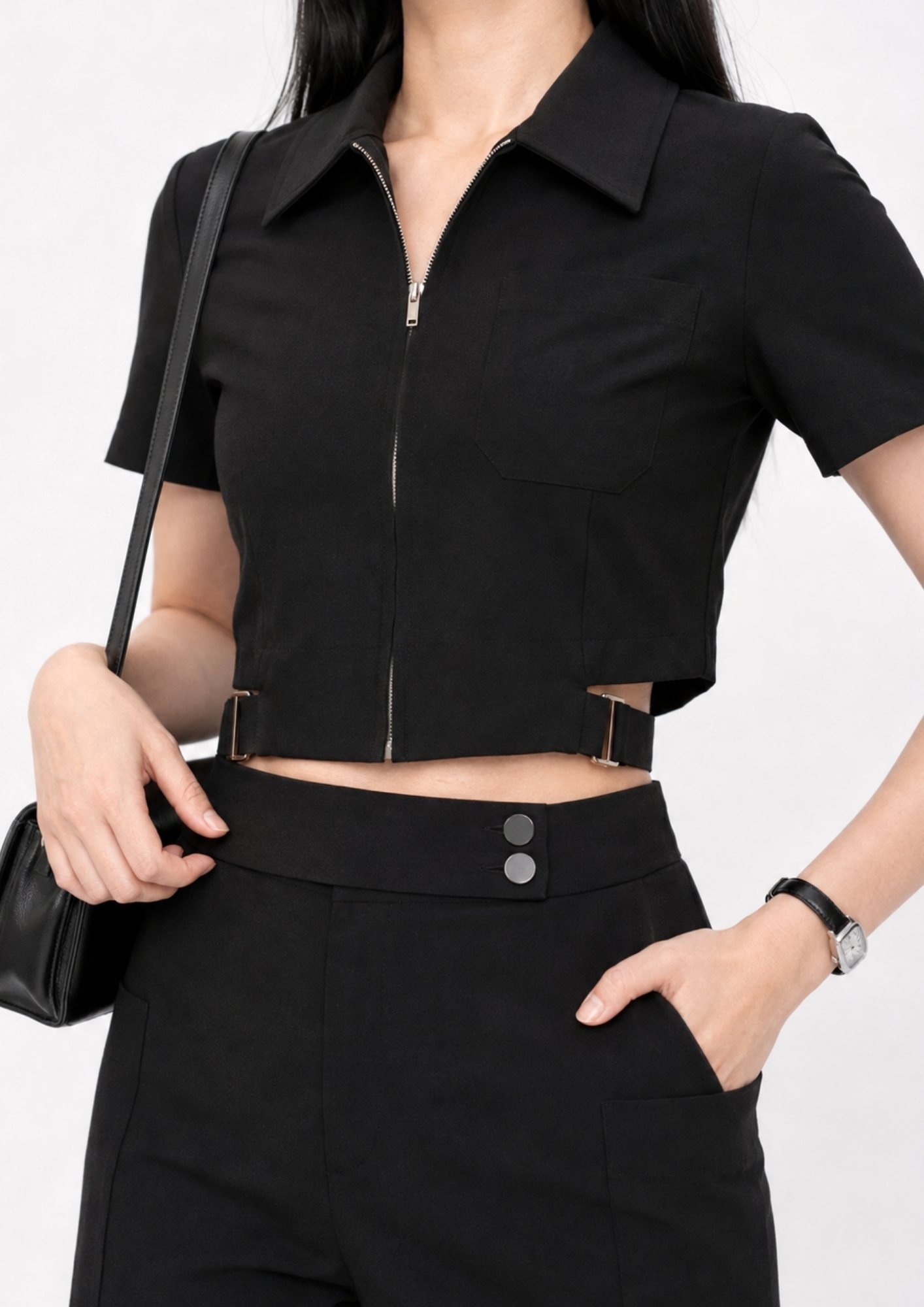 Waist Cut-Out Short Sleeve Shirt