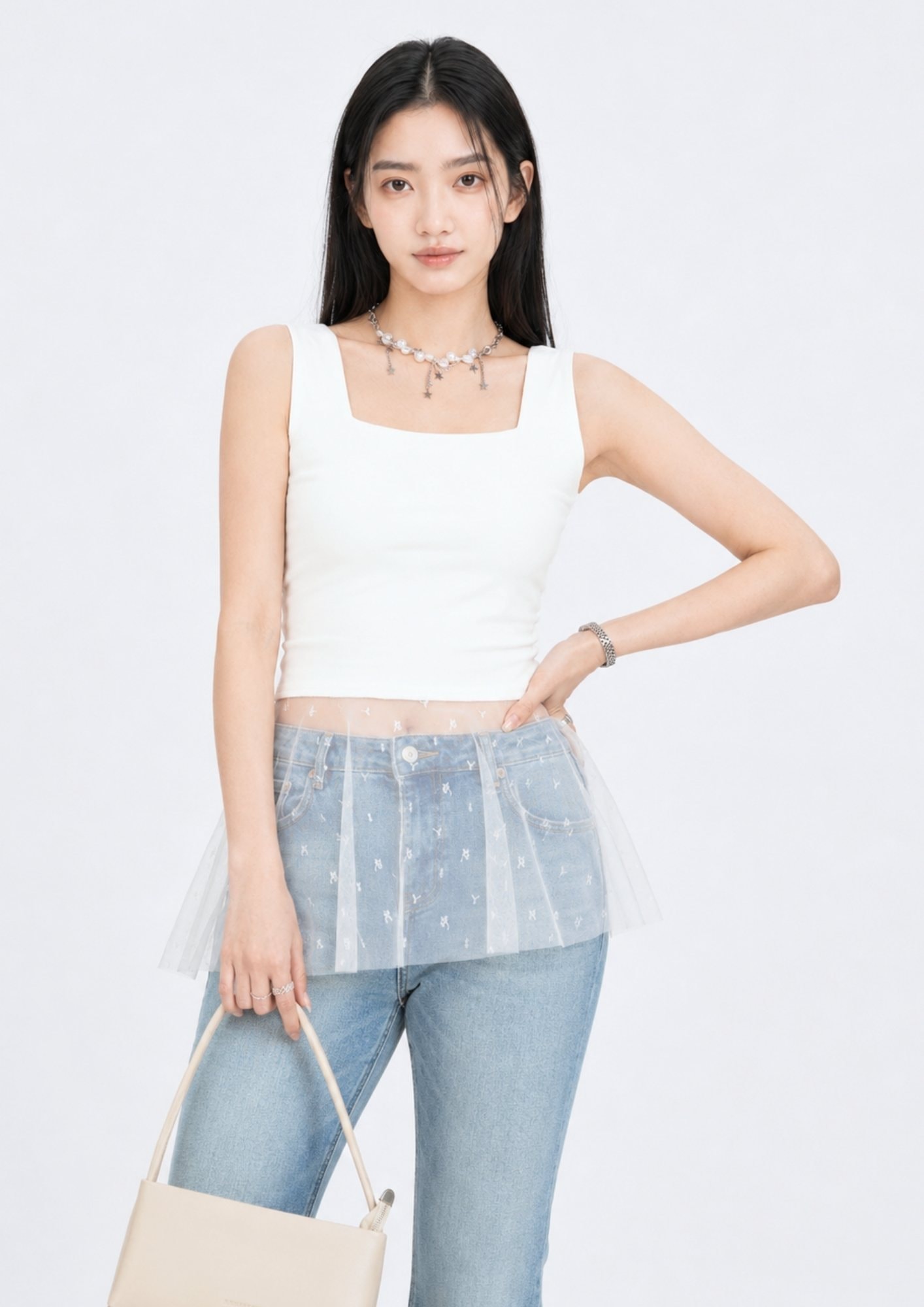 Square Neck Mesh Hem Tank