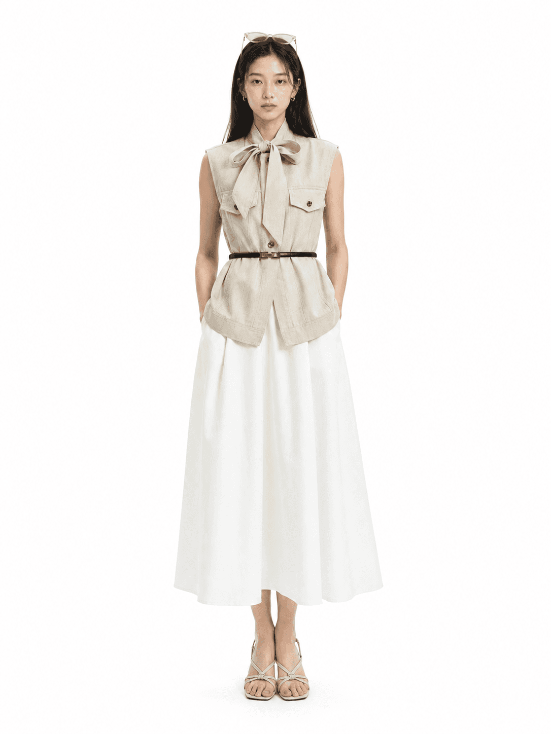 Longline Tie-Neck Sleeveless Top ZBP6140