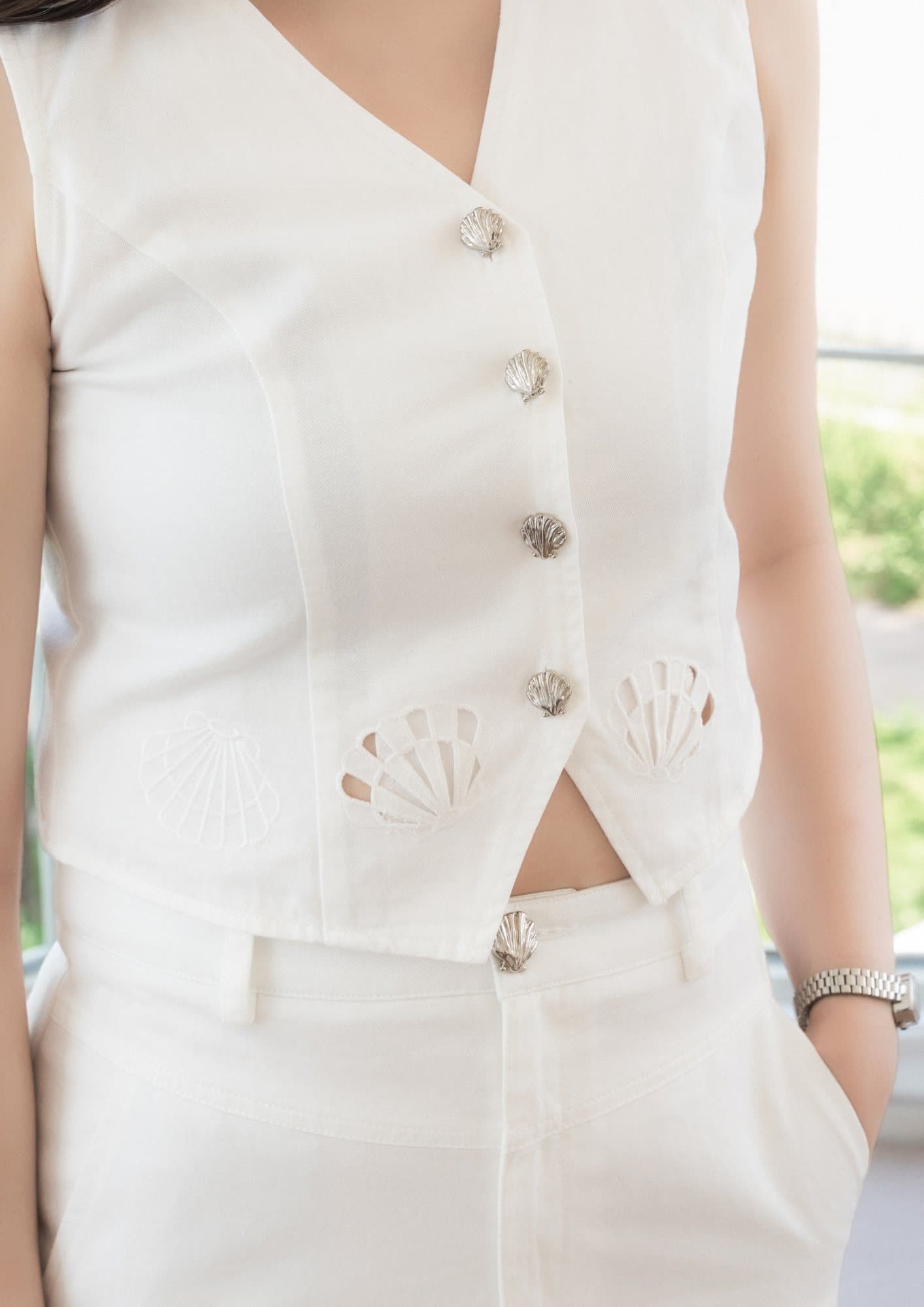 Twill Button-Front Vest