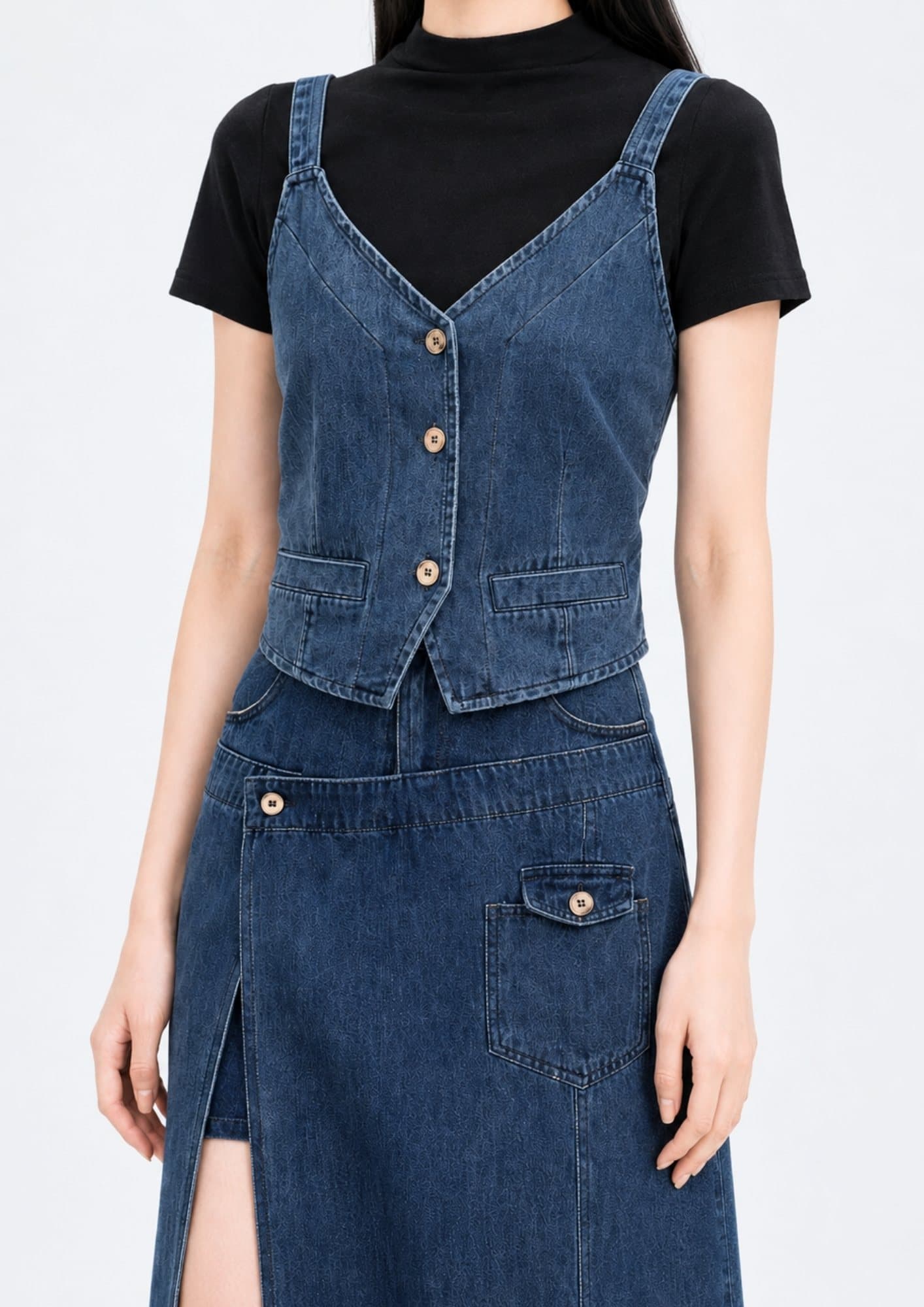 Denim Button-Down Cami Top