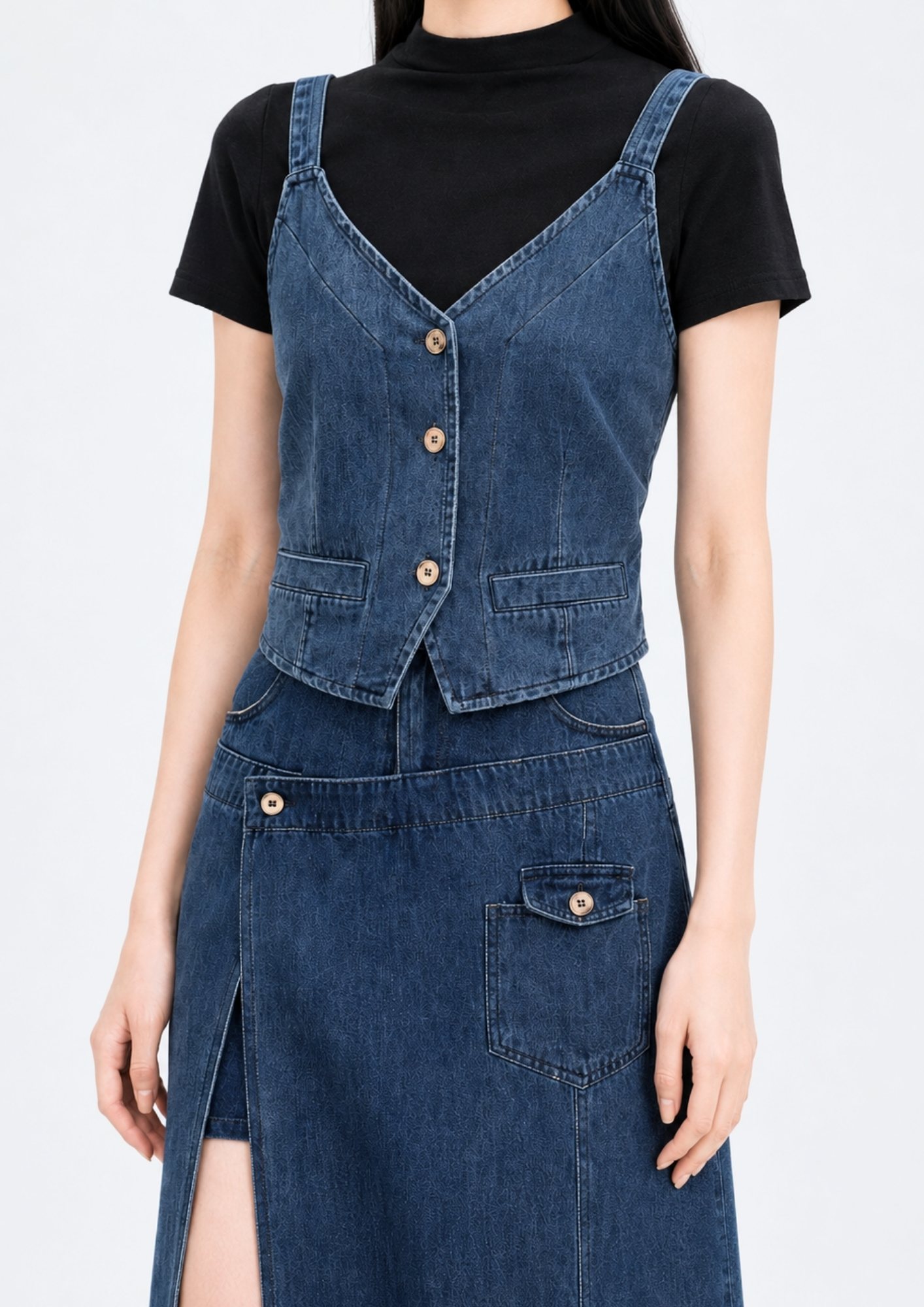 Denim Button-Down Cami Top